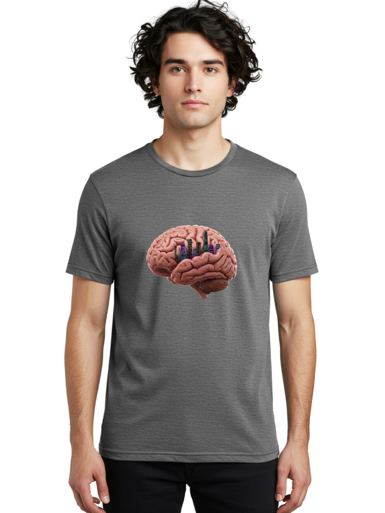 Digital-Brain Men'S Graphic Tee, 100% Cotton, Comfortable Casual Summer Wear, Machine Washable, Human Brain, 3D Barcode, Cognitive Function, Digital Representation, Neuroscience, Technology Integration, Data Encoding, Innovative Concept, Baa449