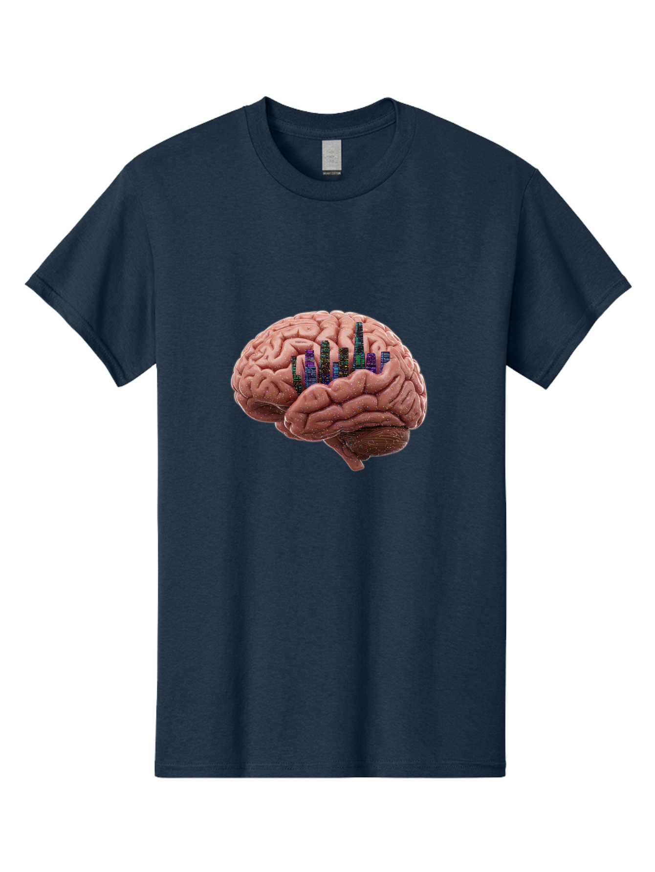 Digital-Brain Men'S Graphic Tee, 100% Cotton, Comfortable Casual Summer Wear, Machine Washable, Human Brain, 3D Barcode, Cognitive Function, Digital Representation, Neuroscience, Technology Integration, Data Encoding, Innovative Concept, Baa449