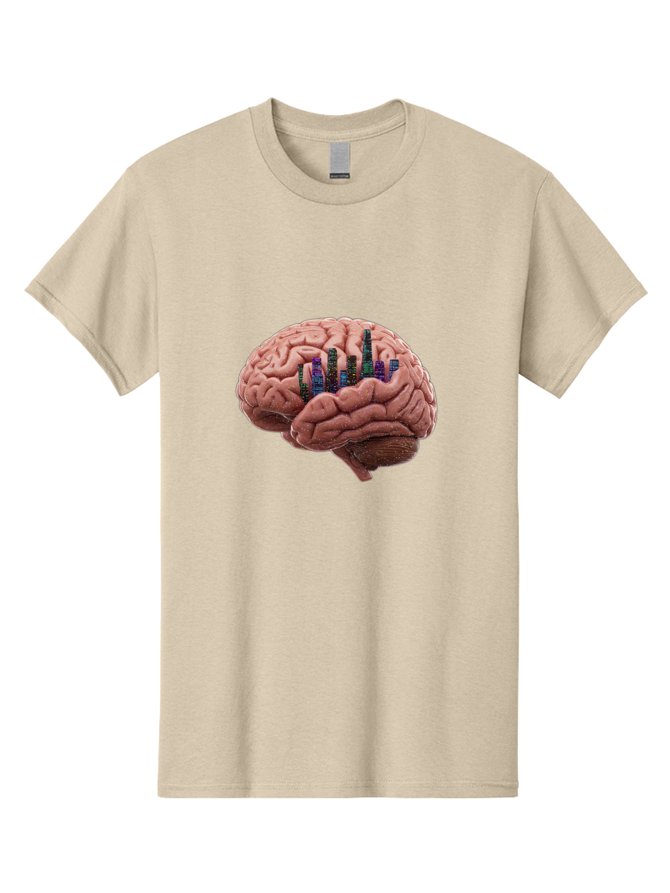 Digital-Brain Men'S Graphic Tee, 100% Cotton, Comfortable Casual Summer Wear, Machine Washable, Human Brain, 3D Barcode, Cognitive Function, Digital Representation, Neuroscience, Technology Integration, Data Encoding, Innovative Concept, Baa449
