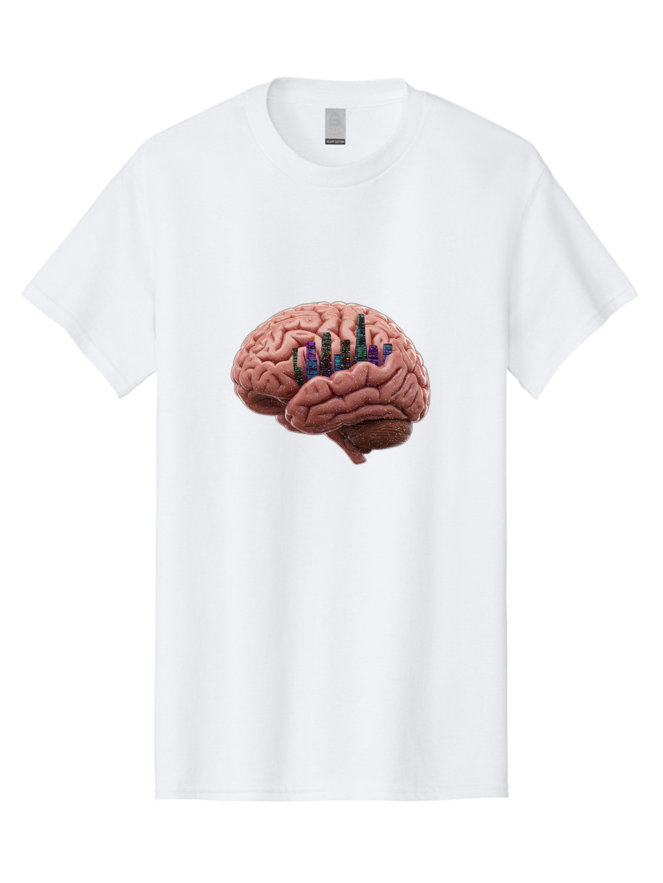 Digital-Brain Men'S Graphic Tee, 100% Cotton, Comfortable Casual Summer Wear, Machine Washable, Human Brain, 3D Barcode, Cognitive Function, Digital Representation, Neuroscience, Technology Integration, Data Encoding, Innovative Concept, Baa449