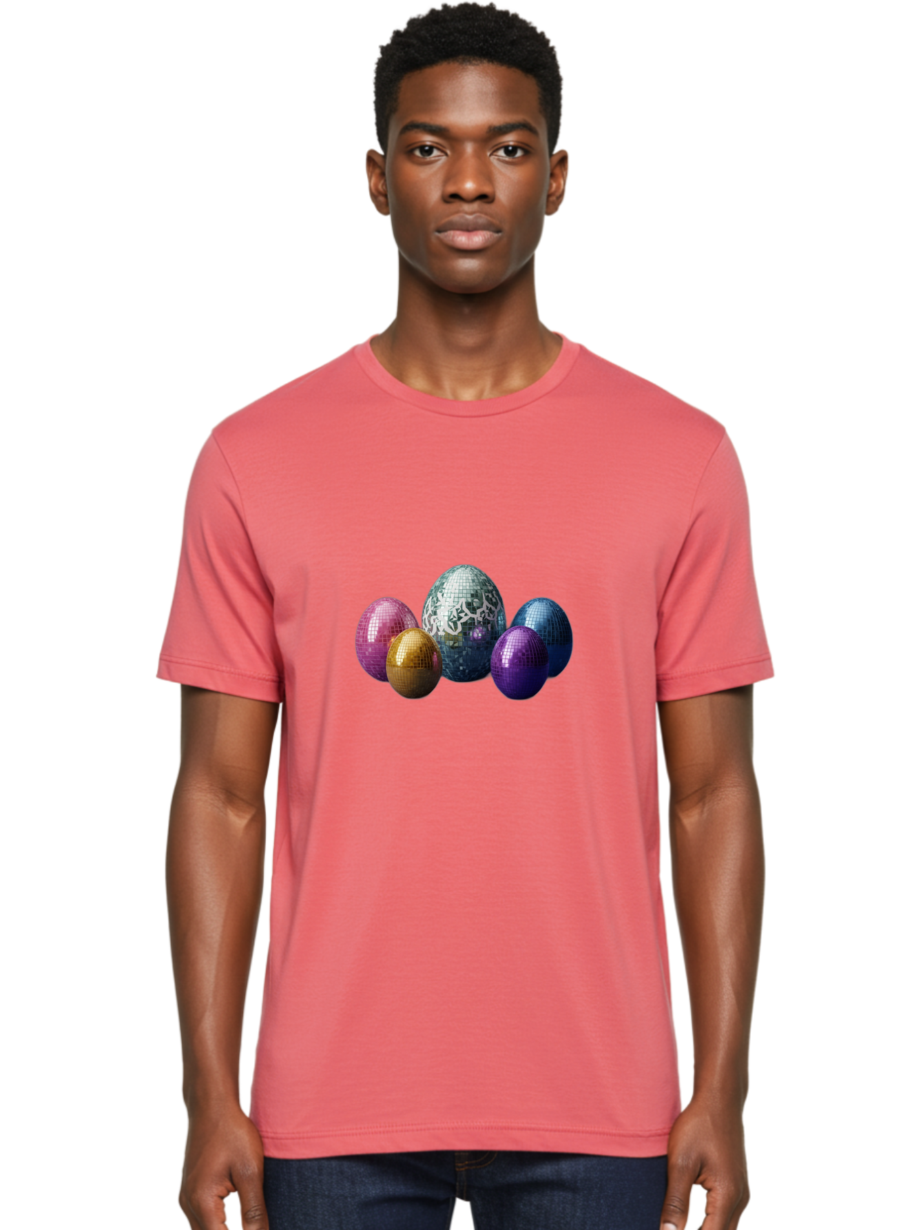 Disco-Eggs Men'S Graphic Tee, 100% Cotton, Comfortable Casual Summer Wear, Machine Washable, Disco Eggs, Mirrored Eggs, Colorful Eggs, Easter Eggs, Shiny Eggs, Festive Decoration, Party Accessories, Reflective Surfaces, Vibrant Colors, Baa452