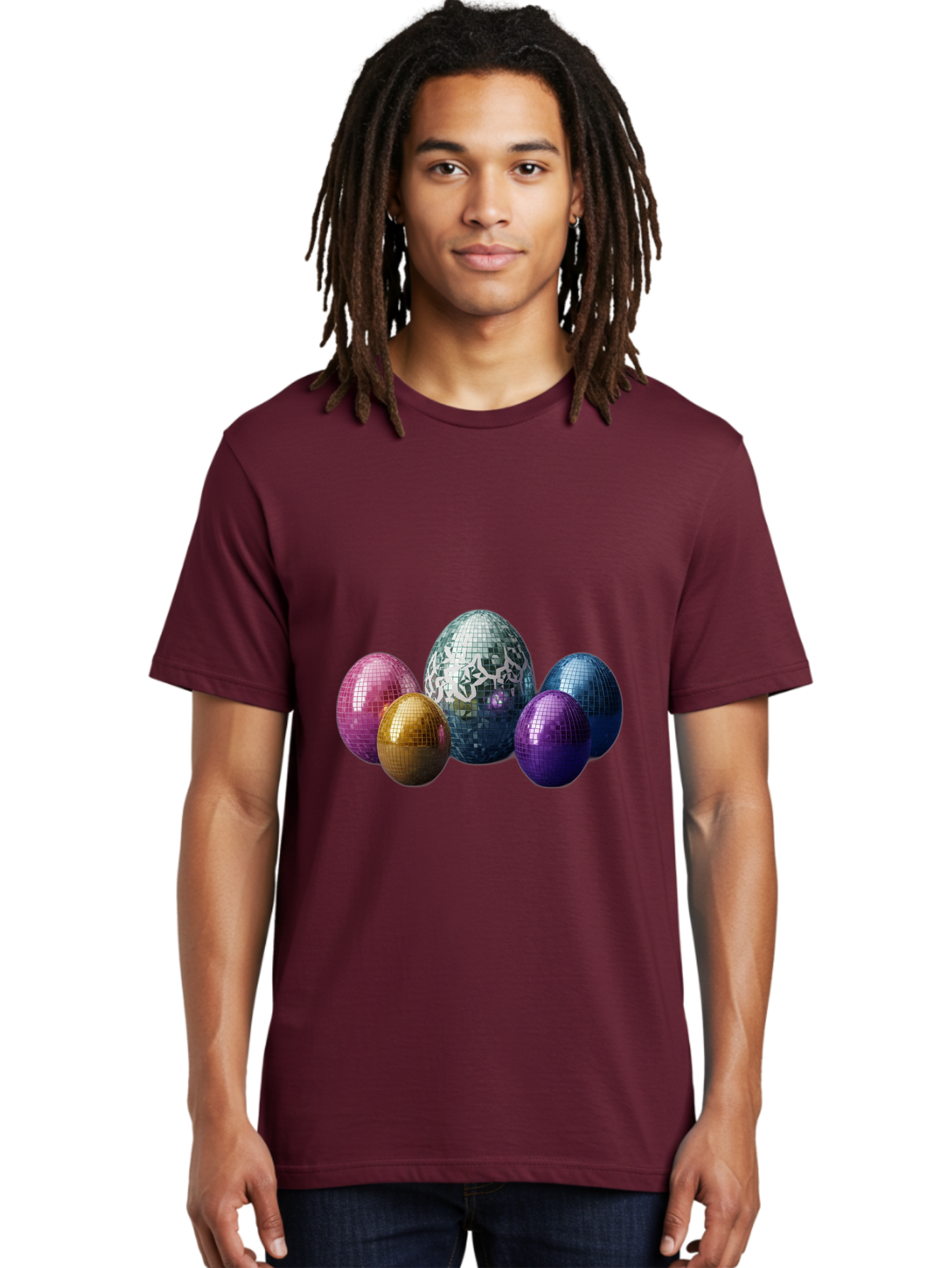 Disco-Eggs Men'S Graphic Tee, 100% Cotton, Comfortable Casual Summer Wear, Machine Washable, Disco Eggs, Mirrored Eggs, Colorful Eggs, Easter Eggs, Shiny Eggs, Festive Decoration, Party Accessories, Reflective Surfaces, Vibrant Colors, Baa452