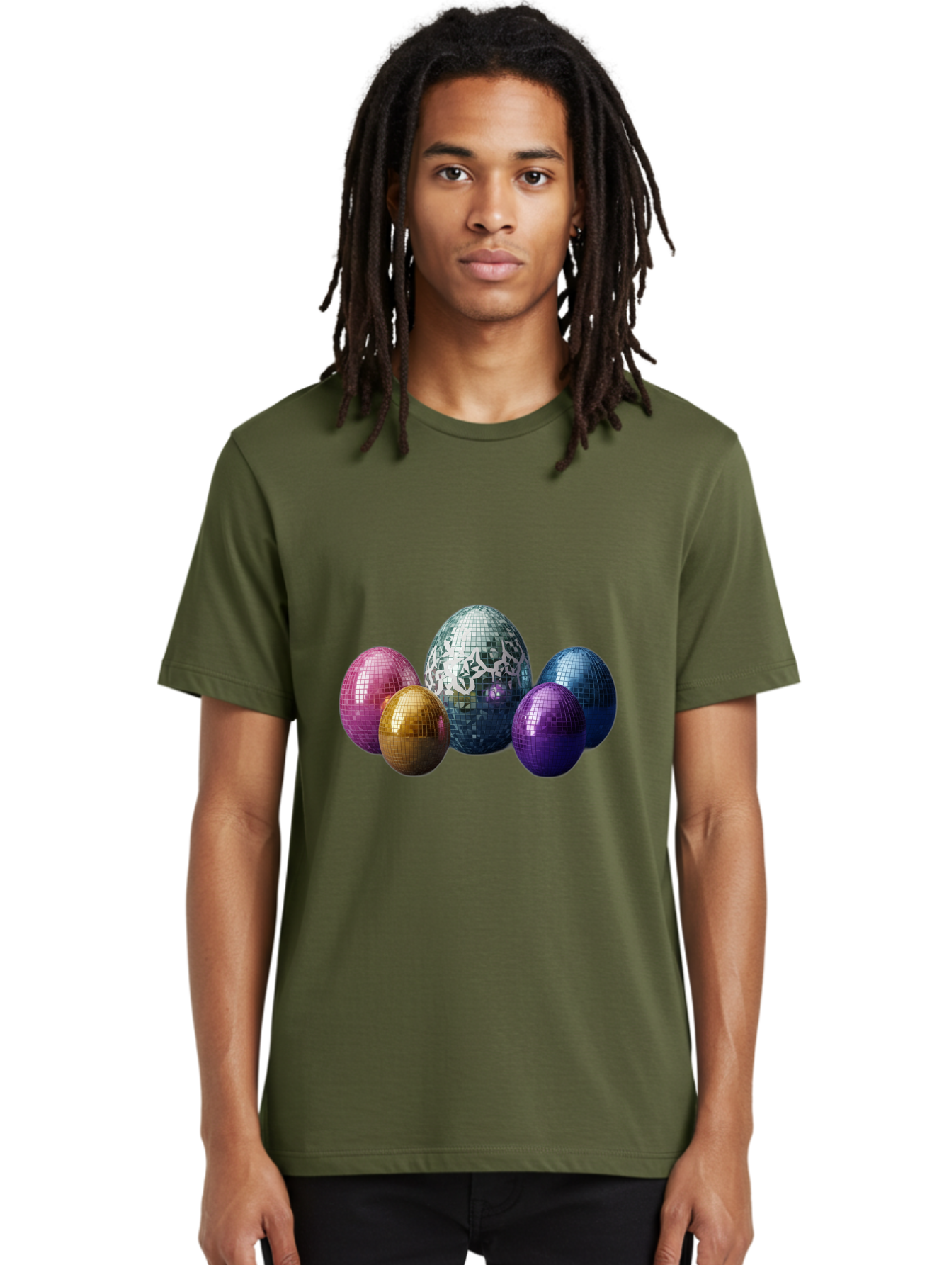 Disco-Eggs Men'S Graphic Tee, 100% Cotton, Comfortable Casual Summer Wear, Machine Washable, Disco Eggs, Mirrored Eggs, Colorful Eggs, Easter Eggs, Shiny Eggs, Festive Decoration, Party Accessories, Reflective Surfaces, Vibrant Colors, Baa452