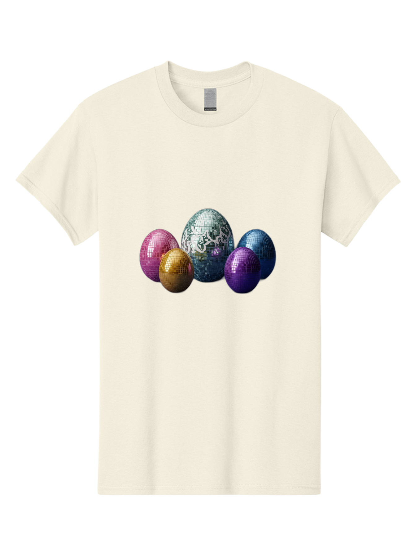 Disco-Eggs Men'S Graphic Tee, 100% Cotton, Comfortable Casual Summer Wear, Machine Washable, Disco Eggs, Mirrored Eggs, Colorful Eggs, Easter Eggs, Shiny Eggs, Festive Decoration, Party Accessories, Reflective Surfaces, Vibrant Colors, Baa452