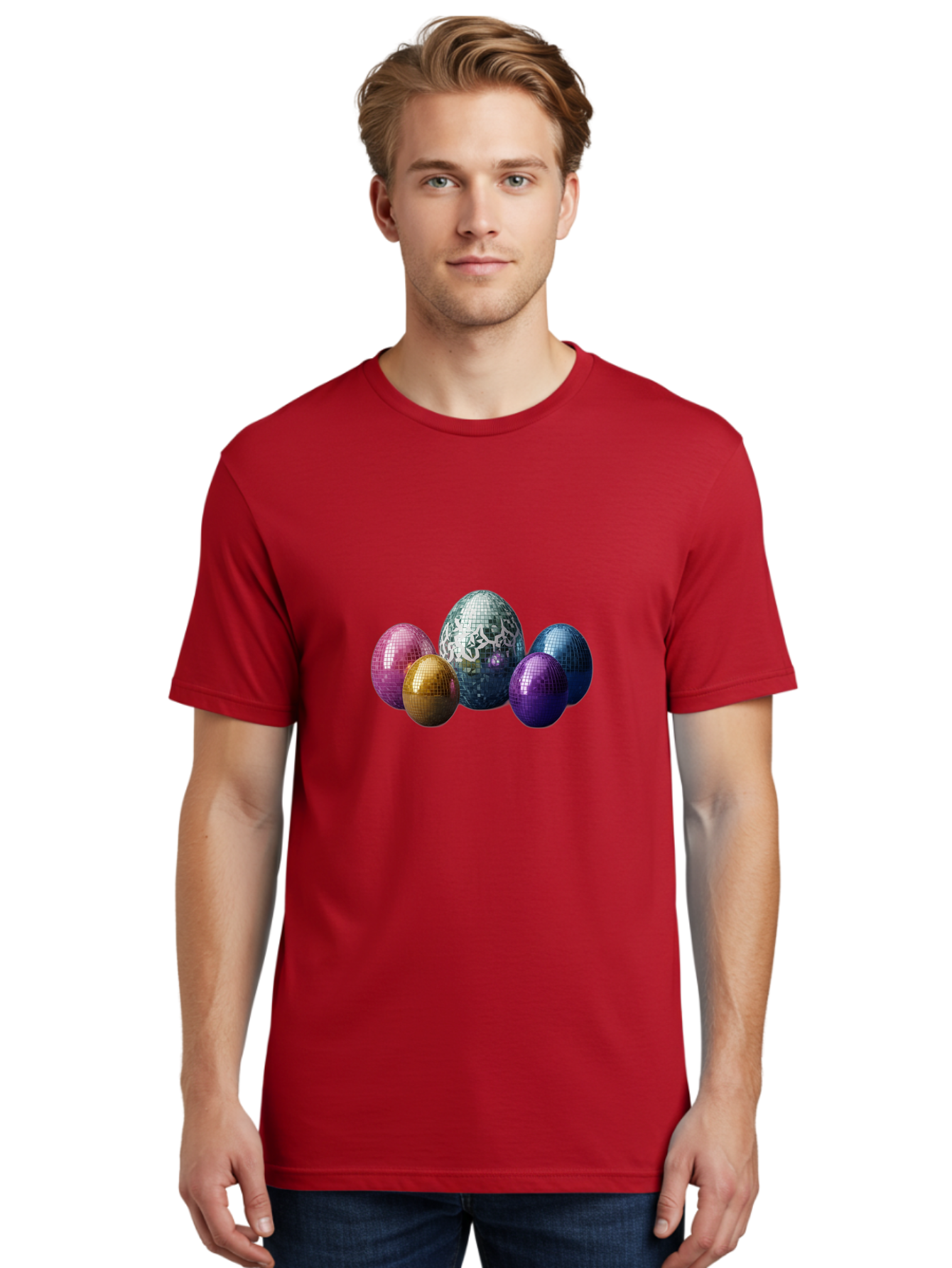 Disco-Eggs Men'S Graphic Tee, 100% Cotton, Comfortable Casual Summer Wear, Machine Washable, Disco Eggs, Mirrored Eggs, Colorful Eggs, Easter Eggs, Shiny Eggs, Festive Decoration, Party Accessories, Reflective Surfaces, Vibrant Colors, Baa452