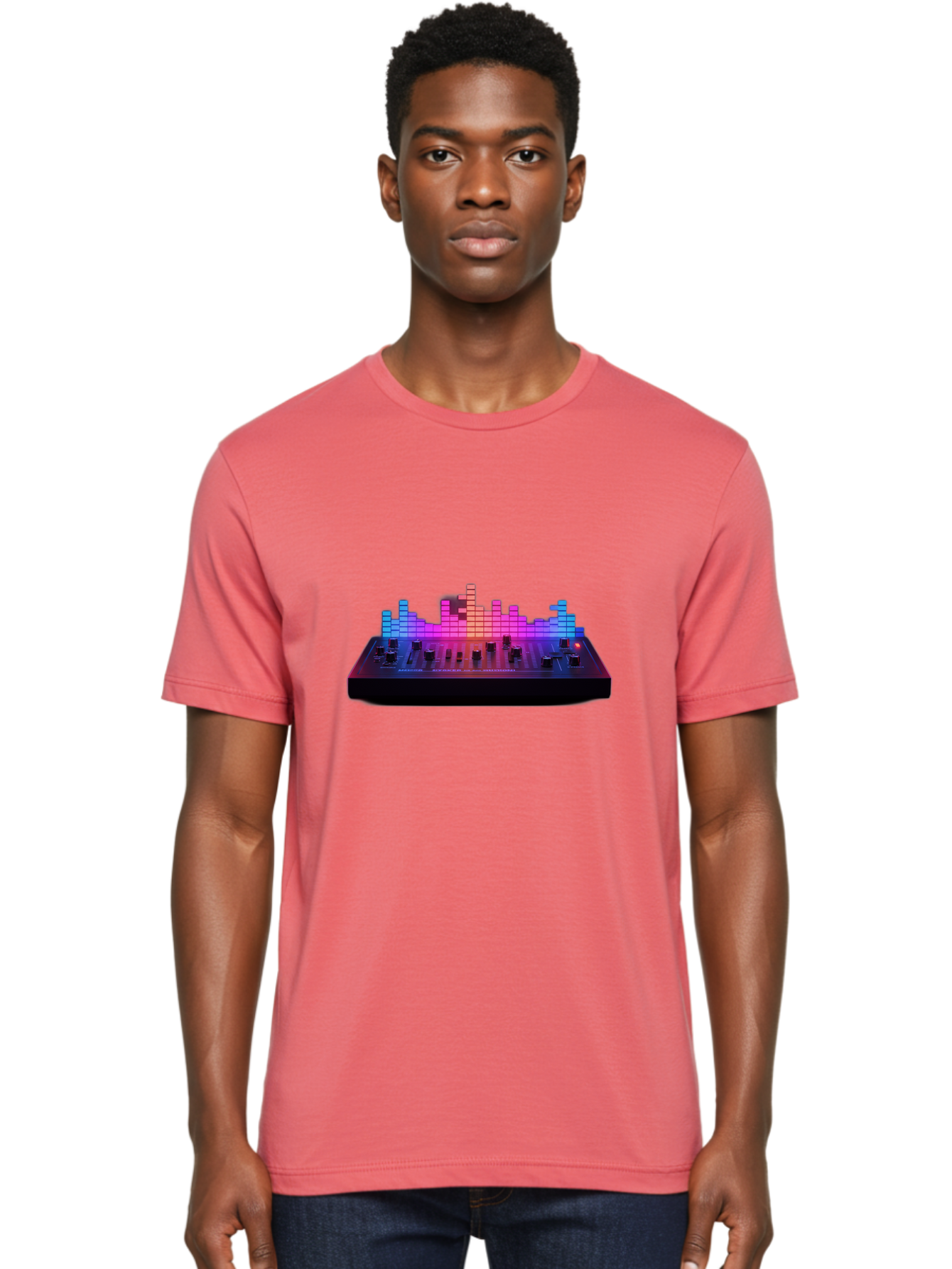 Dj-Controller Men'S Graphic Tee, 100% Cotton, Comfortable Casual Summer Wear, Machine Washable, Dj Equipment, Music Production, Sound Mixer, Audio Technology, Electronic Dance Music, Beat Matching, Dj Software, Music Creation, Sound Waves Baa453