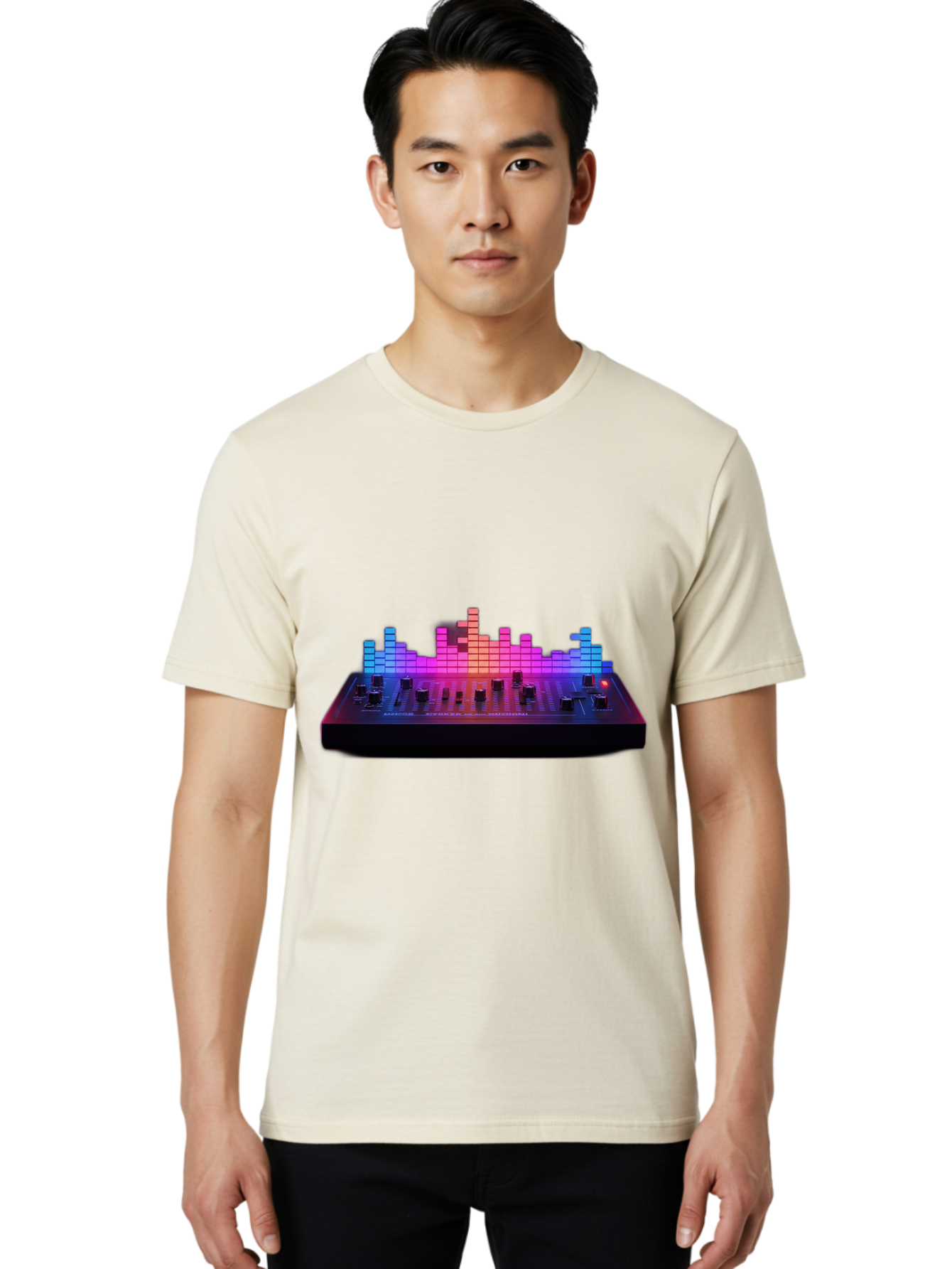 Dj-Controller Men'S Graphic Tee, 100% Cotton, Comfortable Casual Summer Wear, Machine Washable, Dj Equipment, Music Production, Sound Mixer, Audio Technology, Electronic Dance Music, Beat Matching, Dj Software, Music Creation, Sound Waves Baa453