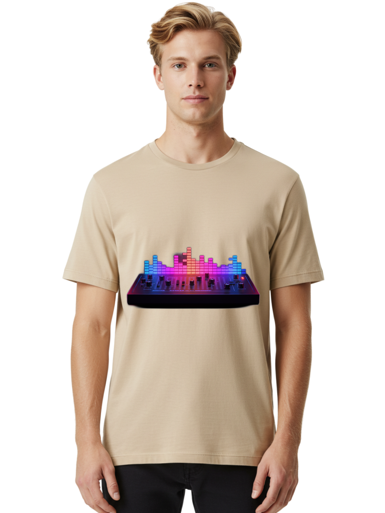Dj-Controller Men'S Graphic Tee, 100% Cotton, Comfortable Casual Summer Wear, Machine Washable, Dj Equipment, Music Production, Sound Mixer, Audio Technology, Electronic Dance Music, Beat Matching, Dj Software, Music Creation, Sound Waves Baa453
