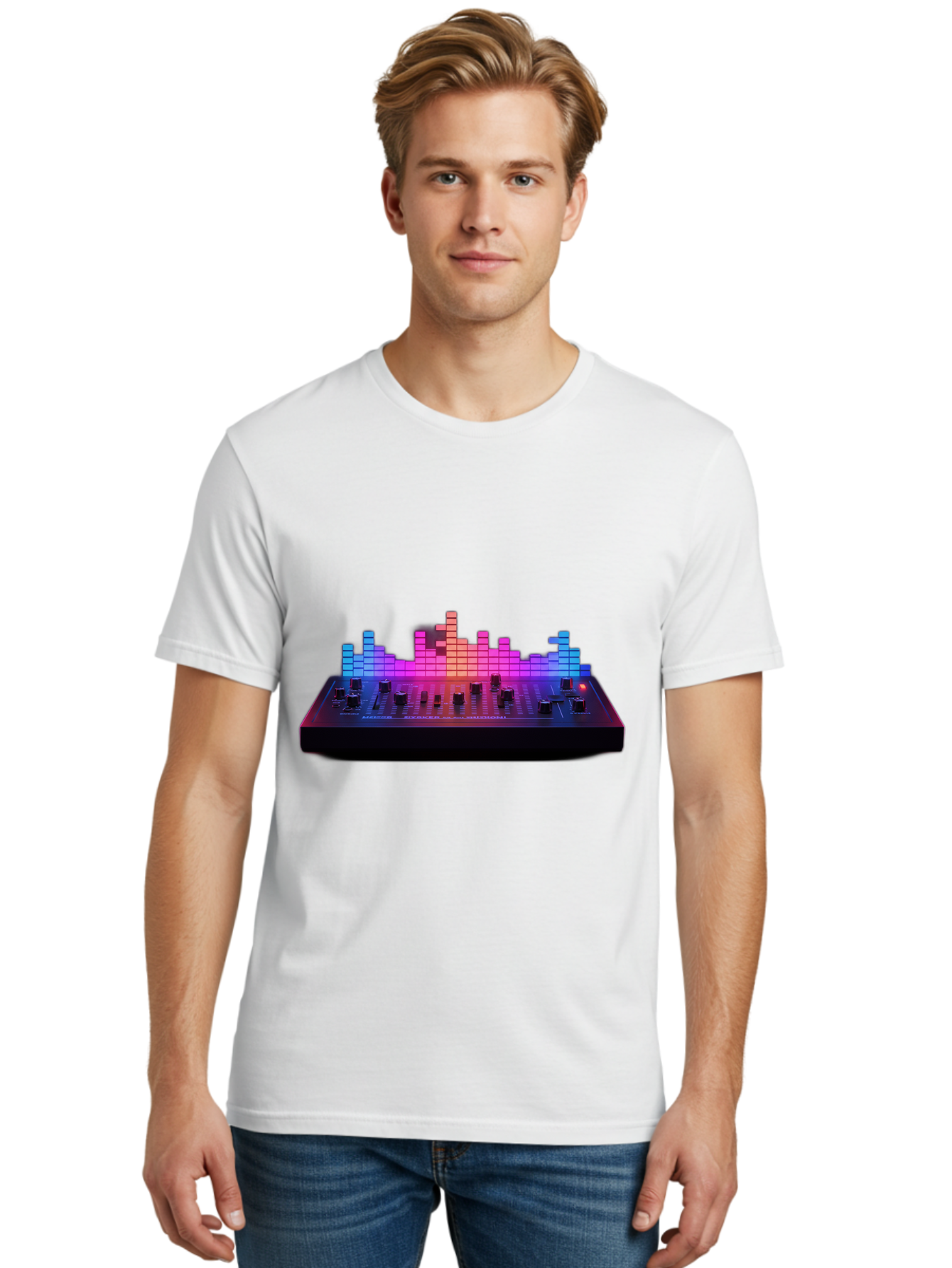 Dj-Controller Men'S Graphic Tee, 100% Cotton, Comfortable Casual Summer Wear, Machine Washable, Dj Equipment, Music Production, Sound Mixer, Audio Technology, Electronic Dance Music, Beat Matching, Dj Software, Music Creation, Sound Waves Baa453