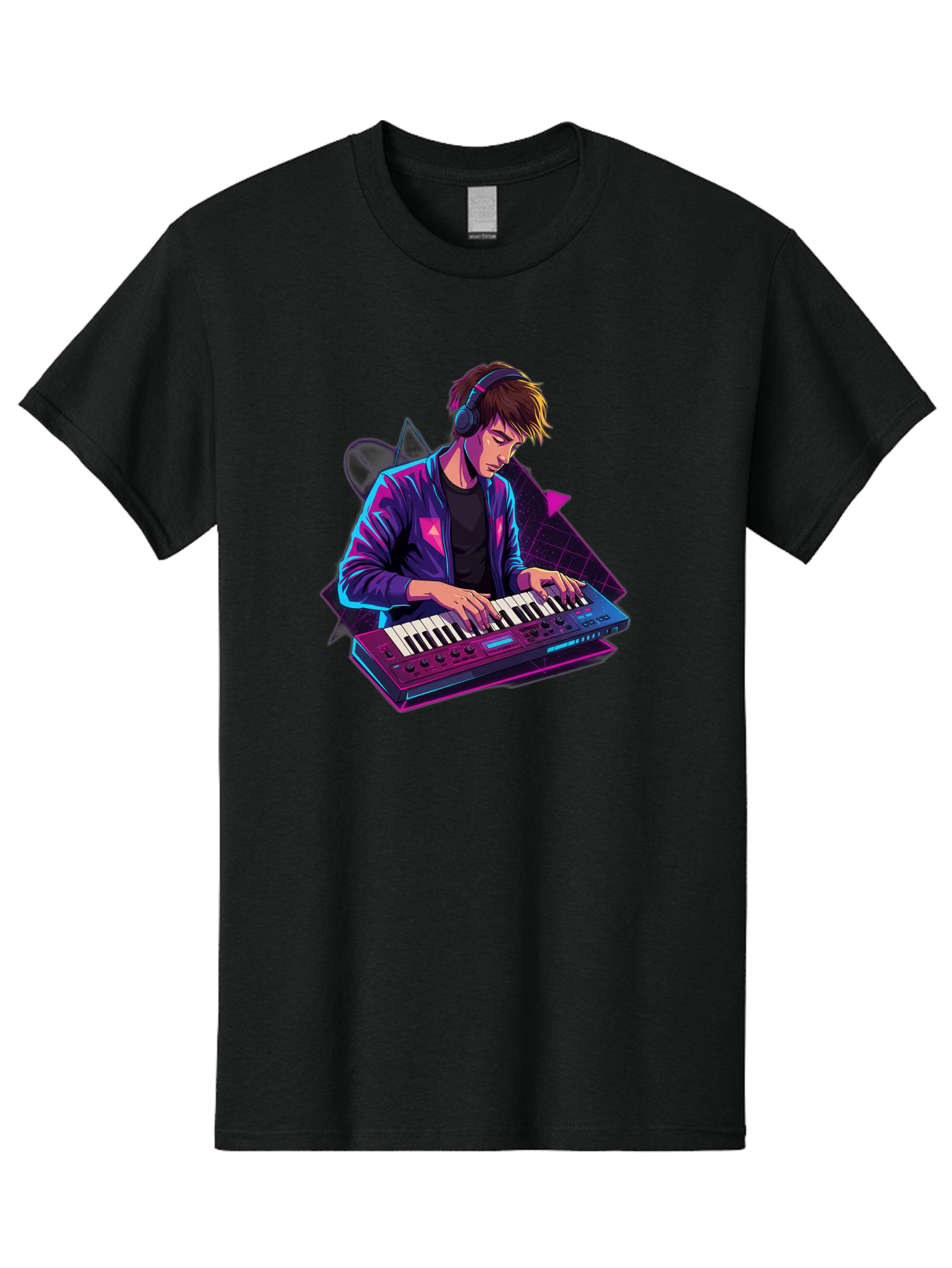 Dj-Playing-Keyboard Men'S Graphic Tee, 100% Cotton, Comfortable Casual Summer Wear, Machine Washable, Music Producer, Electronic Music, Synthesizer Keyboard, Futuristic Style, Neon Lights, Dj Equipment, Sound Production, Creative Art Baa454
