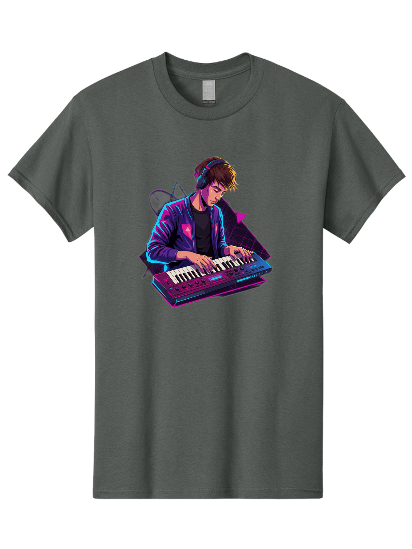 Dj-Playing-Keyboard Men'S Graphic Tee, 100% Cotton, Comfortable Casual Summer Wear, Machine Washable, Music Producer, Electronic Music, Synthesizer Keyboard, Futuristic Style, Neon Lights, Dj Equipment, Sound Production, Creative Art Baa454