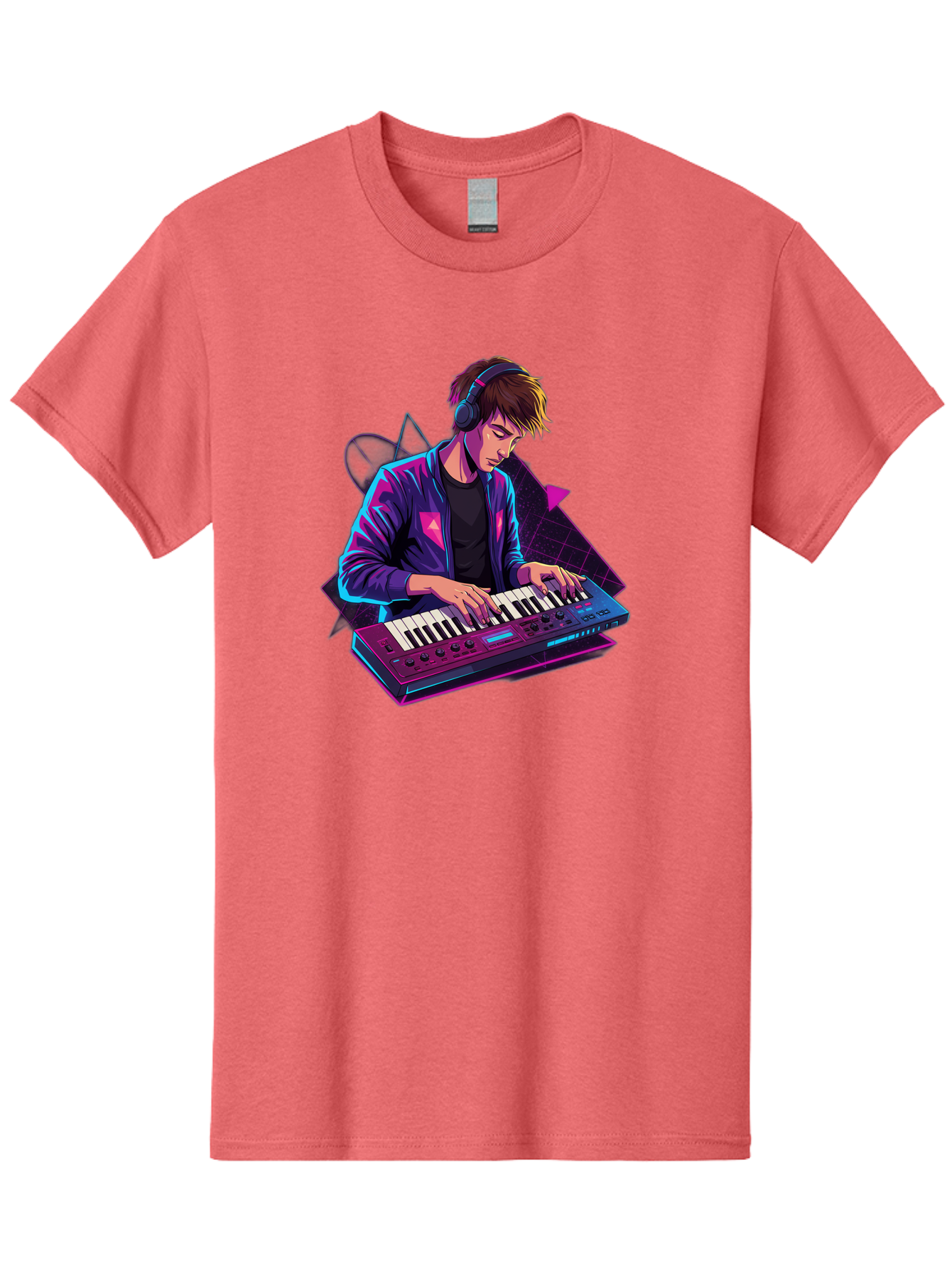 Dj-Playing-Keyboard Men'S Graphic Tee, 100% Cotton, Comfortable Casual Summer Wear, Machine Washable, Music Producer, Electronic Music, Synthesizer Keyboard, Futuristic Style, Neon Lights, Dj Equipment, Sound Production, Creative Art Baa454