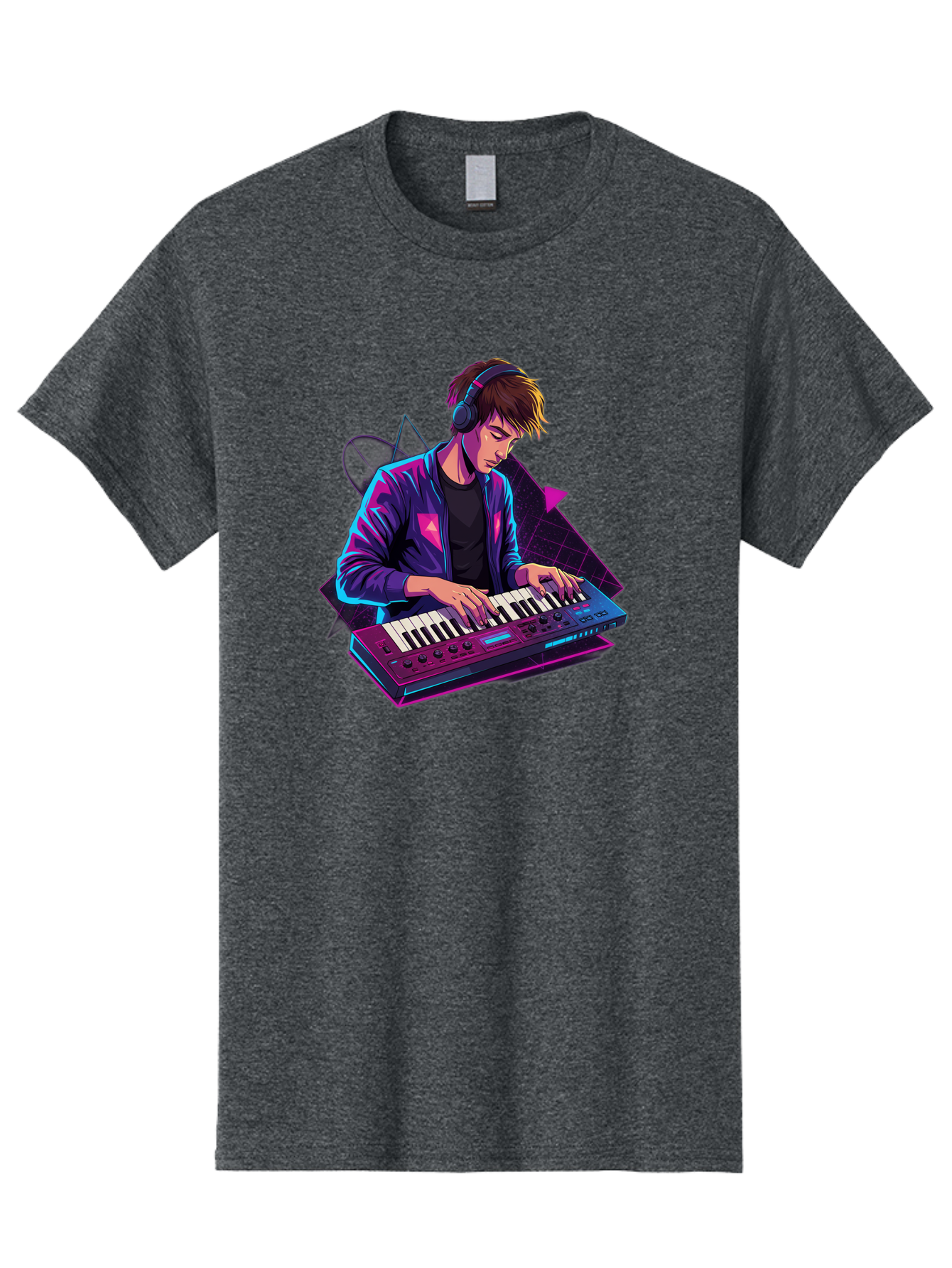 Dj-Playing-Keyboard Men'S Graphic Tee, 100% Cotton, Comfortable Casual Summer Wear, Machine Washable, Music Producer, Electronic Music, Synthesizer Keyboard, Futuristic Style, Neon Lights, Dj Equipment, Sound Production, Creative Art Baa454