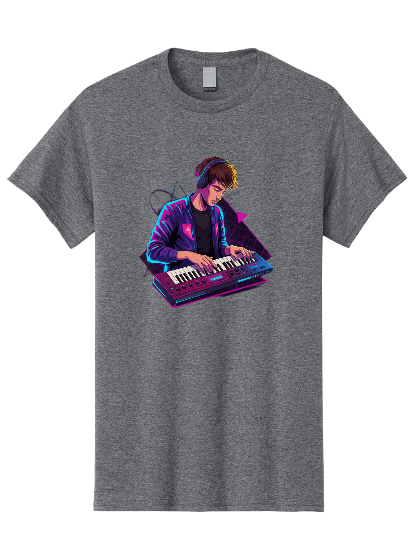 Dj-Playing-Keyboard Men'S Graphic Tee, 100% Cotton, Comfortable Casual Summer Wear, Machine Washable, Music Producer, Electronic Music, Synthesizer Keyboard, Futuristic Style, Neon Lights, Dj Equipment, Sound Production, Creative Art Baa454