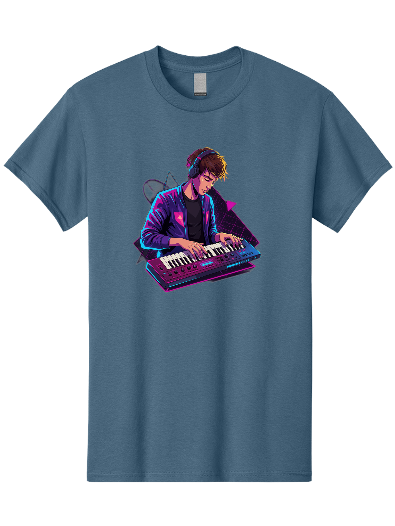 Dj-Playing-Keyboard Men'S Graphic Tee, 100% Cotton, Comfortable Casual Summer Wear, Machine Washable, Music Producer, Electronic Music, Synthesizer Keyboard, Futuristic Style, Neon Lights, Dj Equipment, Sound Production, Creative Art Baa454