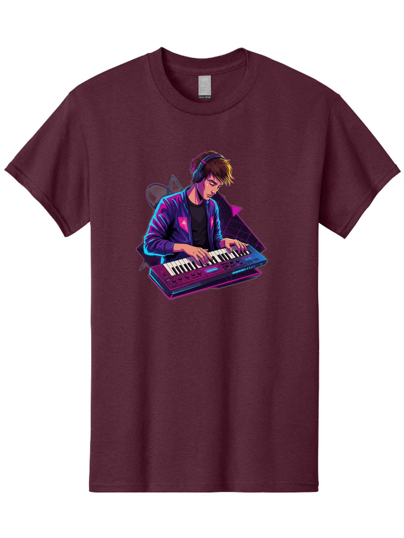 Dj-Playing-Keyboard Men'S Graphic Tee, 100% Cotton, Comfortable Casual Summer Wear, Machine Washable, Music Producer, Electronic Music, Synthesizer Keyboard, Futuristic Style, Neon Lights, Dj Equipment, Sound Production, Creative Art Baa454