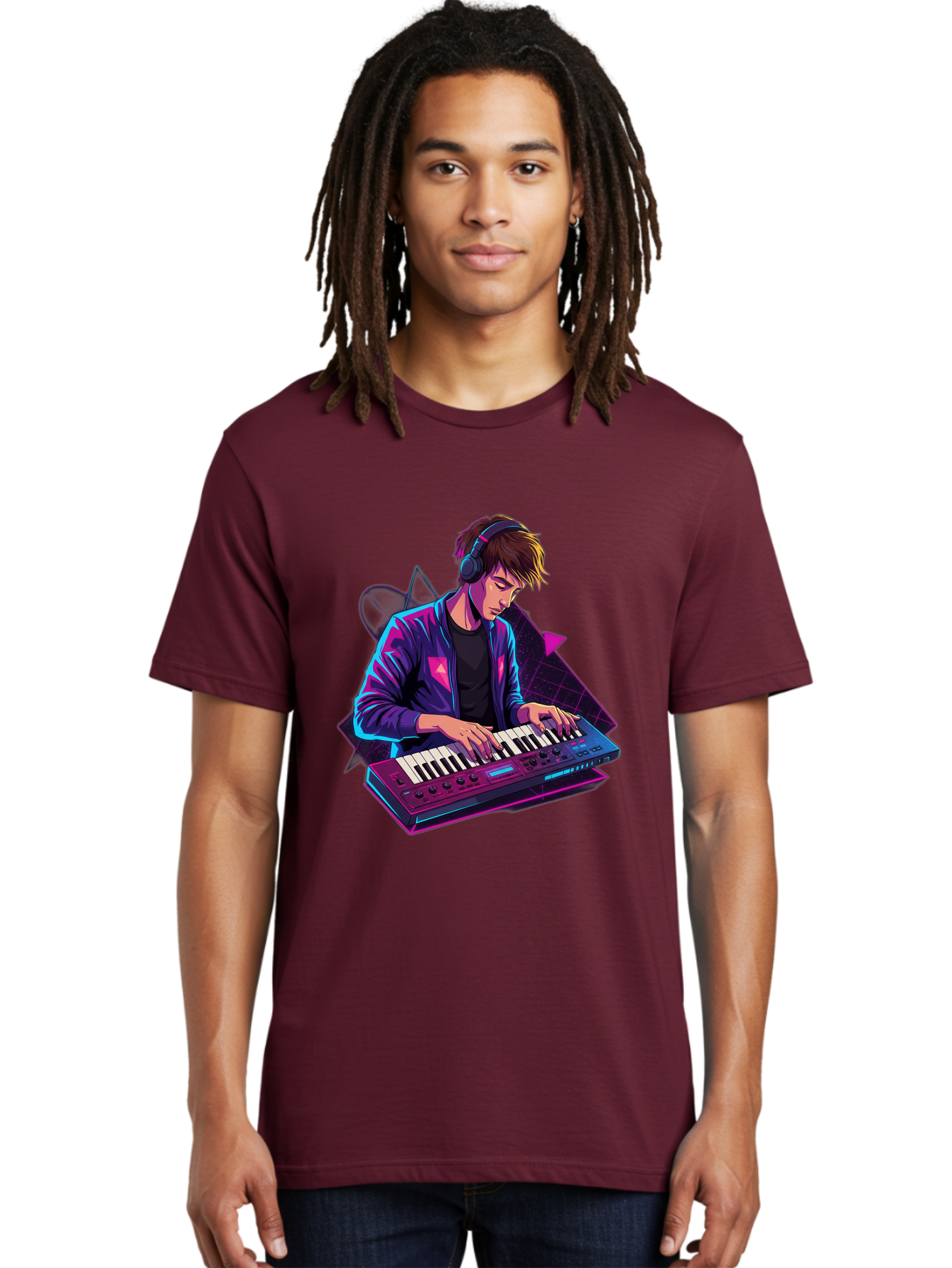 Dj-Playing-Keyboard Men'S Graphic Tee, 100% Cotton, Comfortable Casual Summer Wear, Machine Washable, Music Producer, Electronic Music, Synthesizer Keyboard, Futuristic Style, Neon Lights, Dj Equipment, Sound Production, Creative Art Baa454