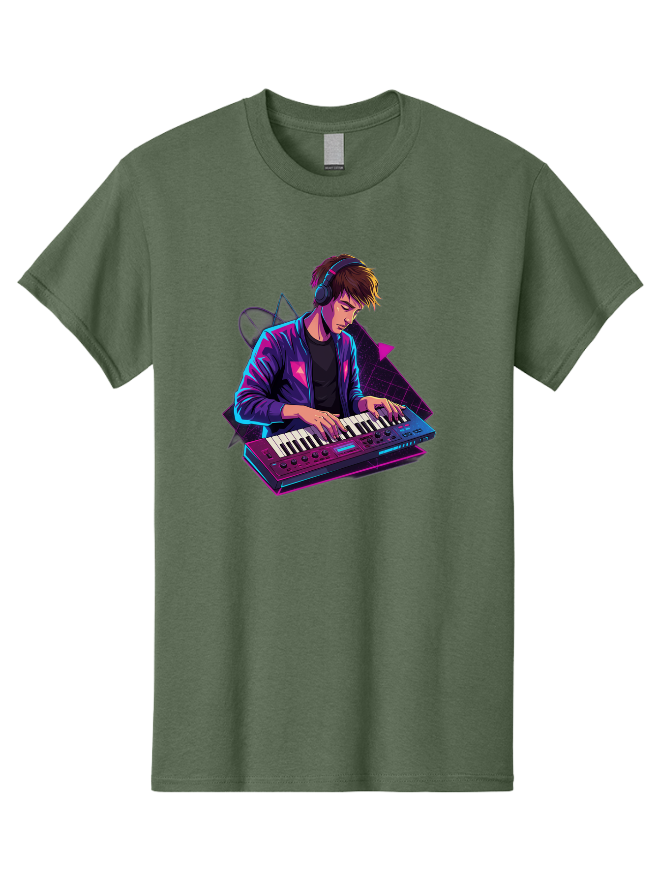 Dj-Playing-Keyboard Men'S Graphic Tee, 100% Cotton, Comfortable Casual Summer Wear, Machine Washable, Music Producer, Electronic Music, Synthesizer Keyboard, Futuristic Style, Neon Lights, Dj Equipment, Sound Production, Creative Art Baa454