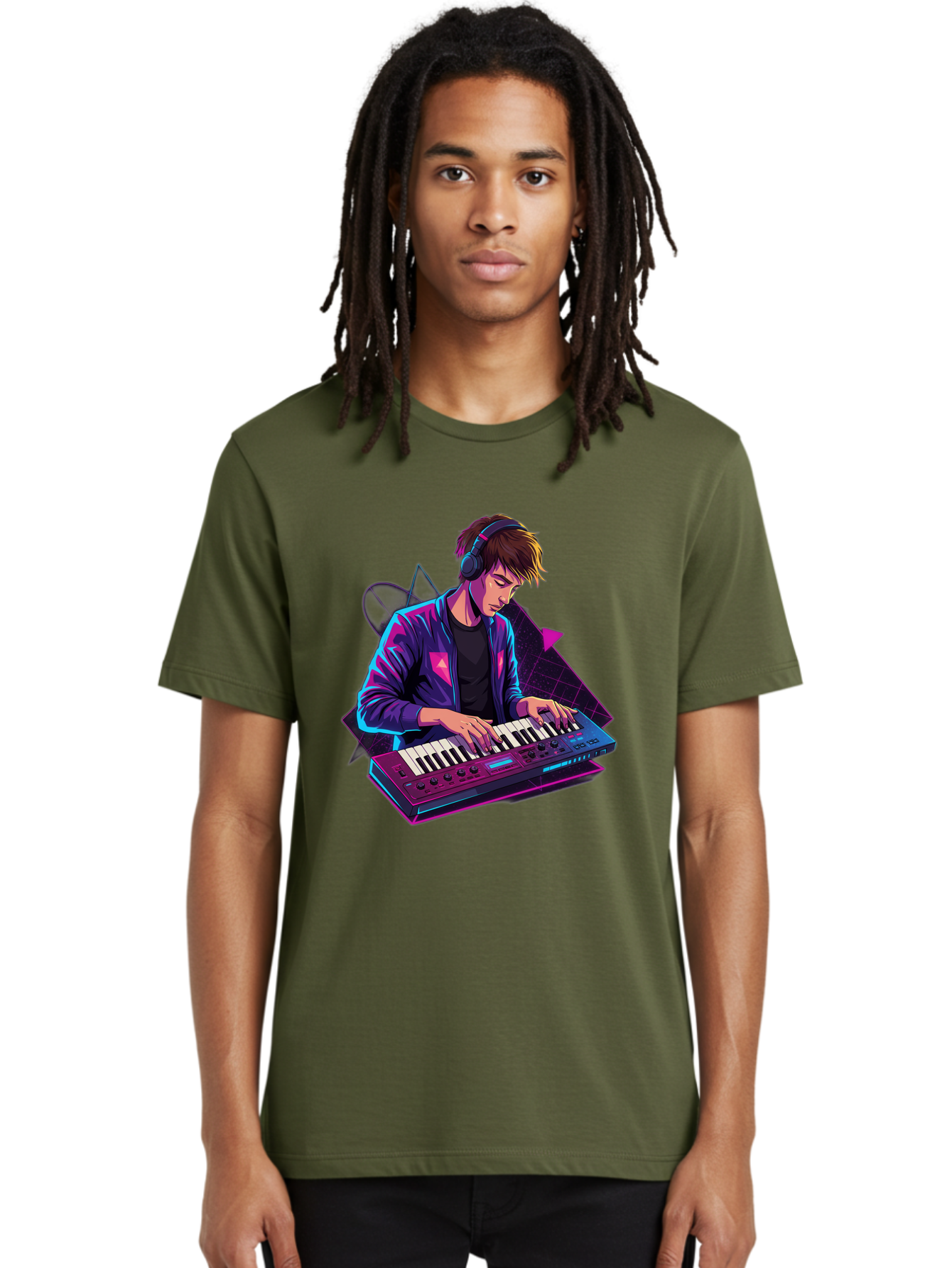 Dj-Playing-Keyboard Men'S Graphic Tee, 100% Cotton, Comfortable Casual Summer Wear, Machine Washable, Music Producer, Electronic Music, Synthesizer Keyboard, Futuristic Style, Neon Lights, Dj Equipment, Sound Production, Creative Art Baa454