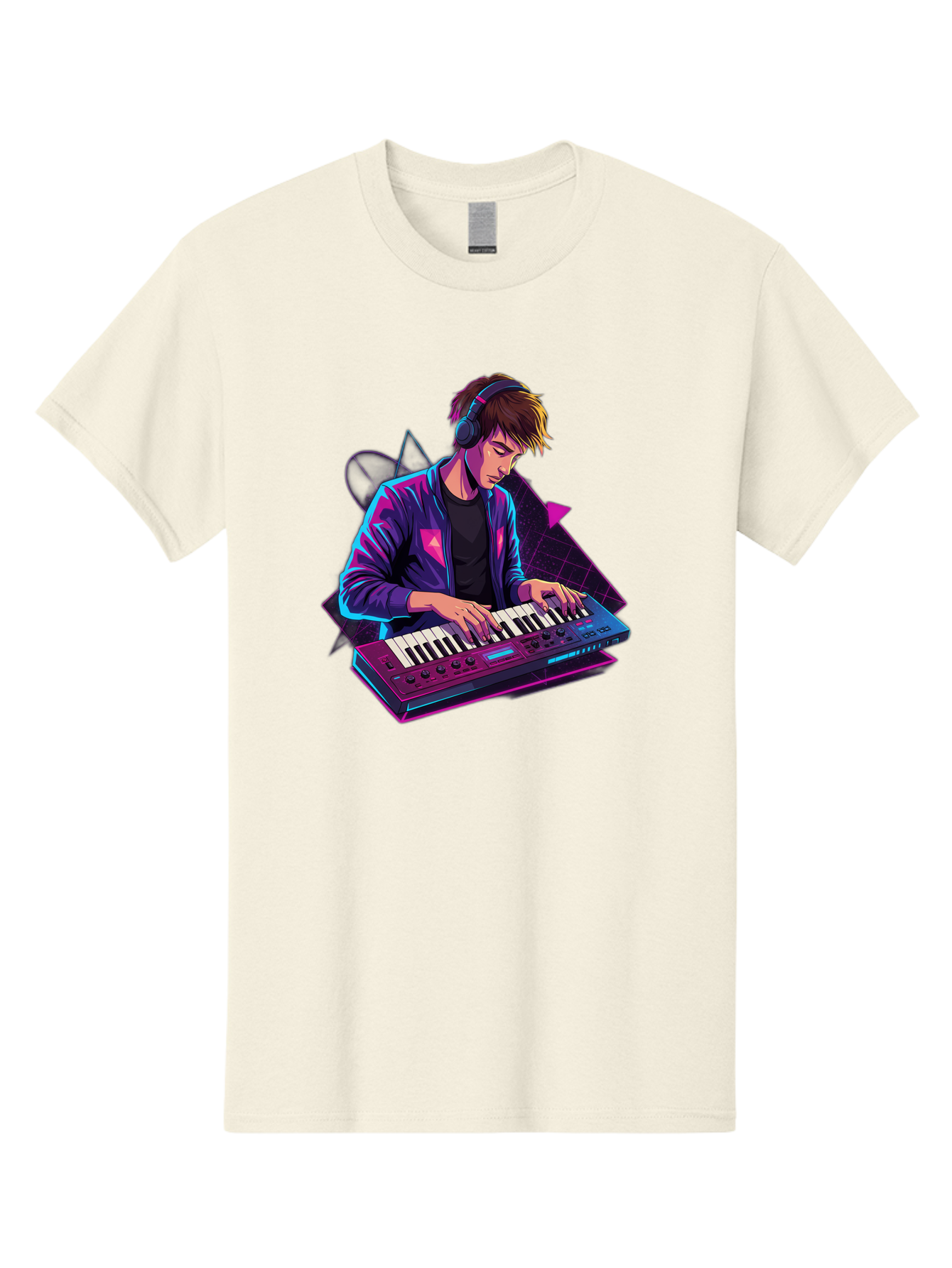 Dj-Playing-Keyboard Men'S Graphic Tee, 100% Cotton, Comfortable Casual Summer Wear, Machine Washable, Music Producer, Electronic Music, Synthesizer Keyboard, Futuristic Style, Neon Lights, Dj Equipment, Sound Production, Creative Art Baa454