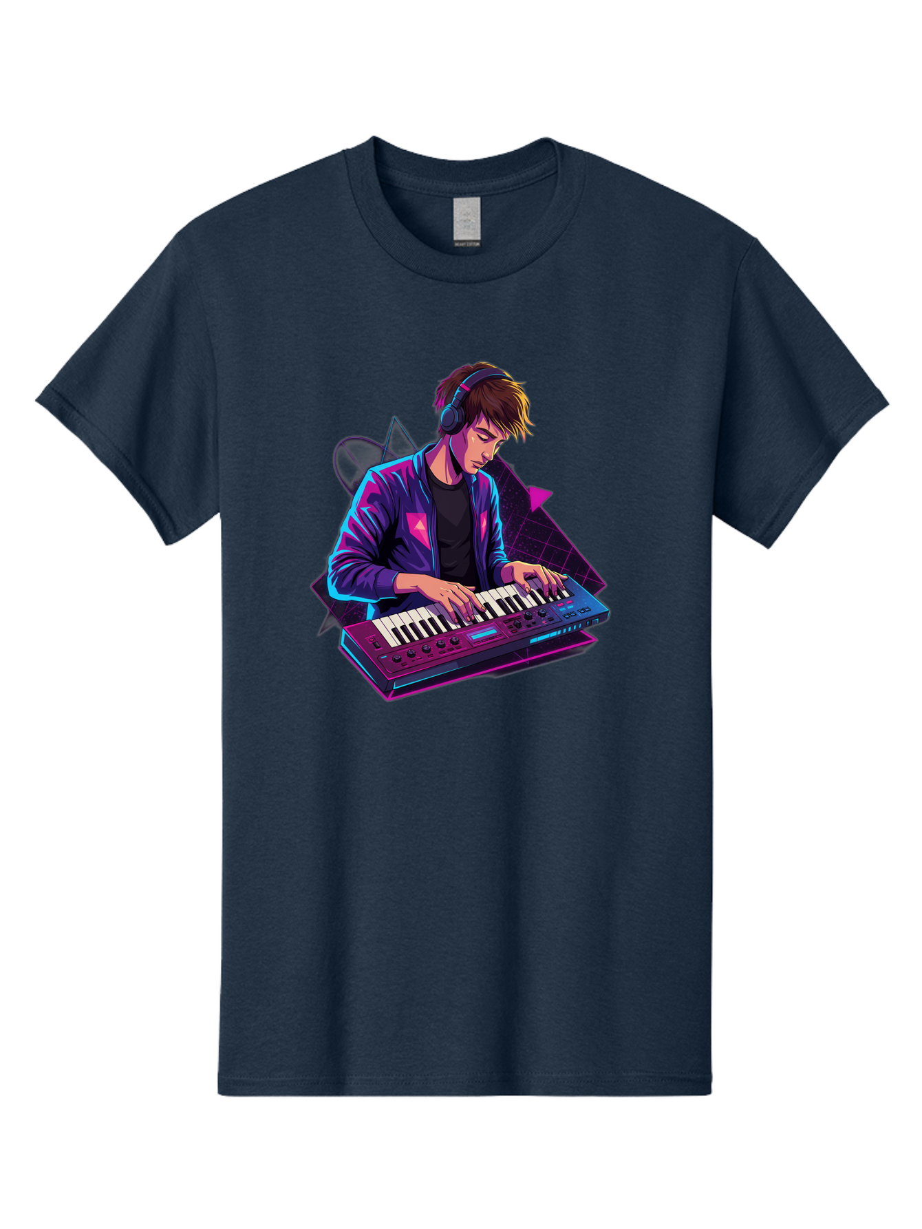 Dj-Playing-Keyboard Men'S Graphic Tee, 100% Cotton, Comfortable Casual Summer Wear, Machine Washable, Music Producer, Electronic Music, Synthesizer Keyboard, Futuristic Style, Neon Lights, Dj Equipment, Sound Production, Creative Art Baa454