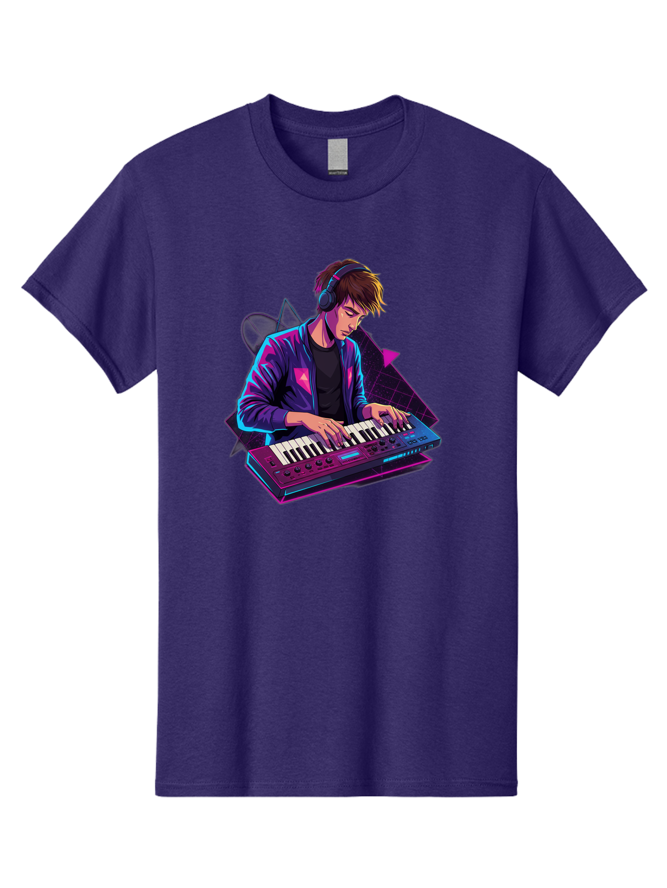 Dj-Playing-Keyboard Men'S Graphic Tee, 100% Cotton, Comfortable Casual Summer Wear, Machine Washable, Music Producer, Electronic Music, Synthesizer Keyboard, Futuristic Style, Neon Lights, Dj Equipment, Sound Production, Creative Art Baa454