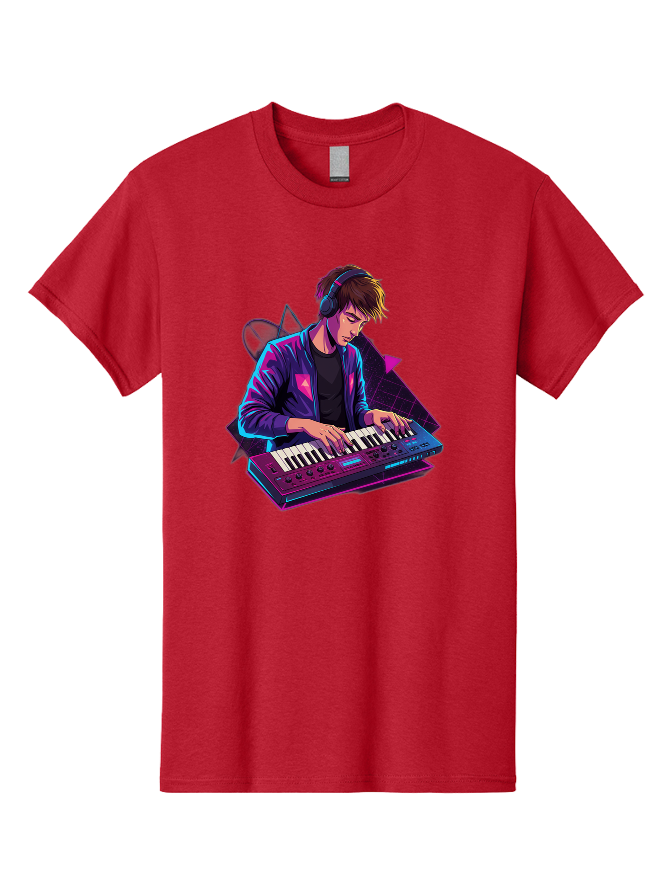 Dj-Playing-Keyboard Men'S Graphic Tee, 100% Cotton, Comfortable Casual Summer Wear, Machine Washable, Music Producer, Electronic Music, Synthesizer Keyboard, Futuristic Style, Neon Lights, Dj Equipment, Sound Production, Creative Art Baa454