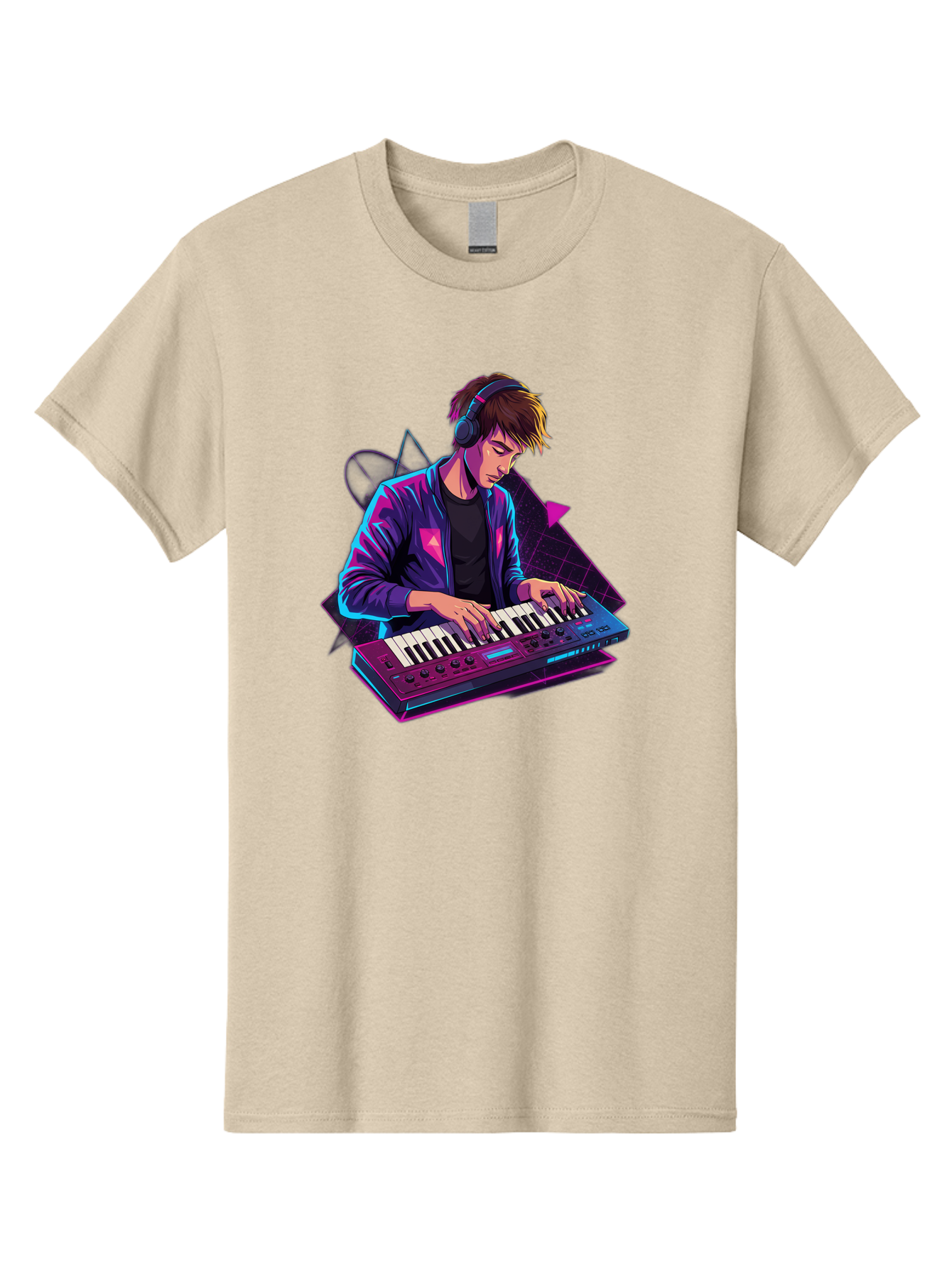 Dj-Playing-Keyboard Men'S Graphic Tee, 100% Cotton, Comfortable Casual Summer Wear, Machine Washable, Music Producer, Electronic Music, Synthesizer Keyboard, Futuristic Style, Neon Lights, Dj Equipment, Sound Production, Creative Art Baa454