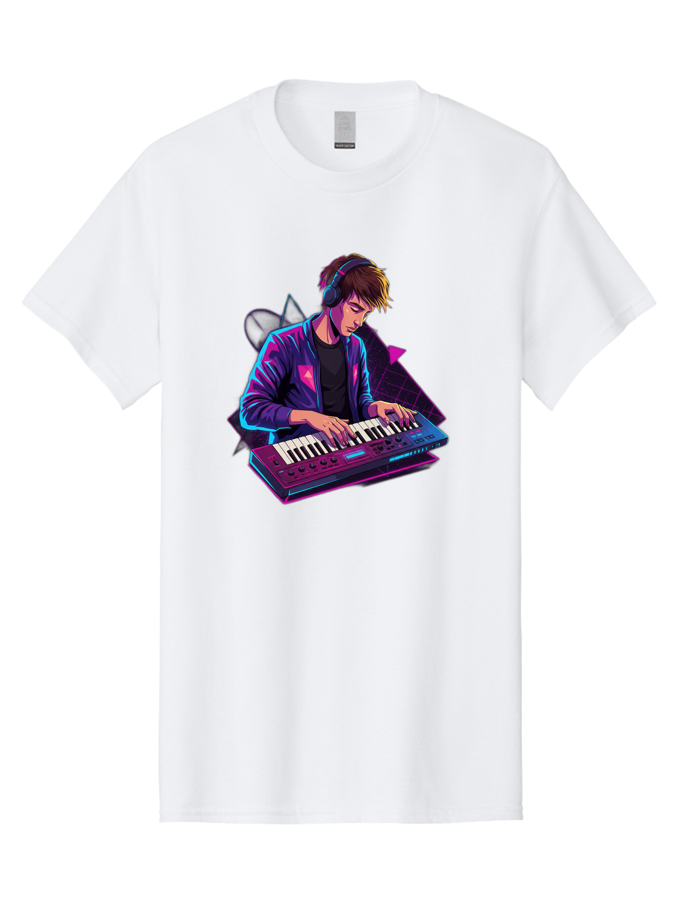 Dj-Playing-Keyboard Men'S Graphic Tee, 100% Cotton, Comfortable Casual Summer Wear, Machine Washable, Music Producer, Electronic Music, Synthesizer Keyboard, Futuristic Style, Neon Lights, Dj Equipment, Sound Production, Creative Art Baa454