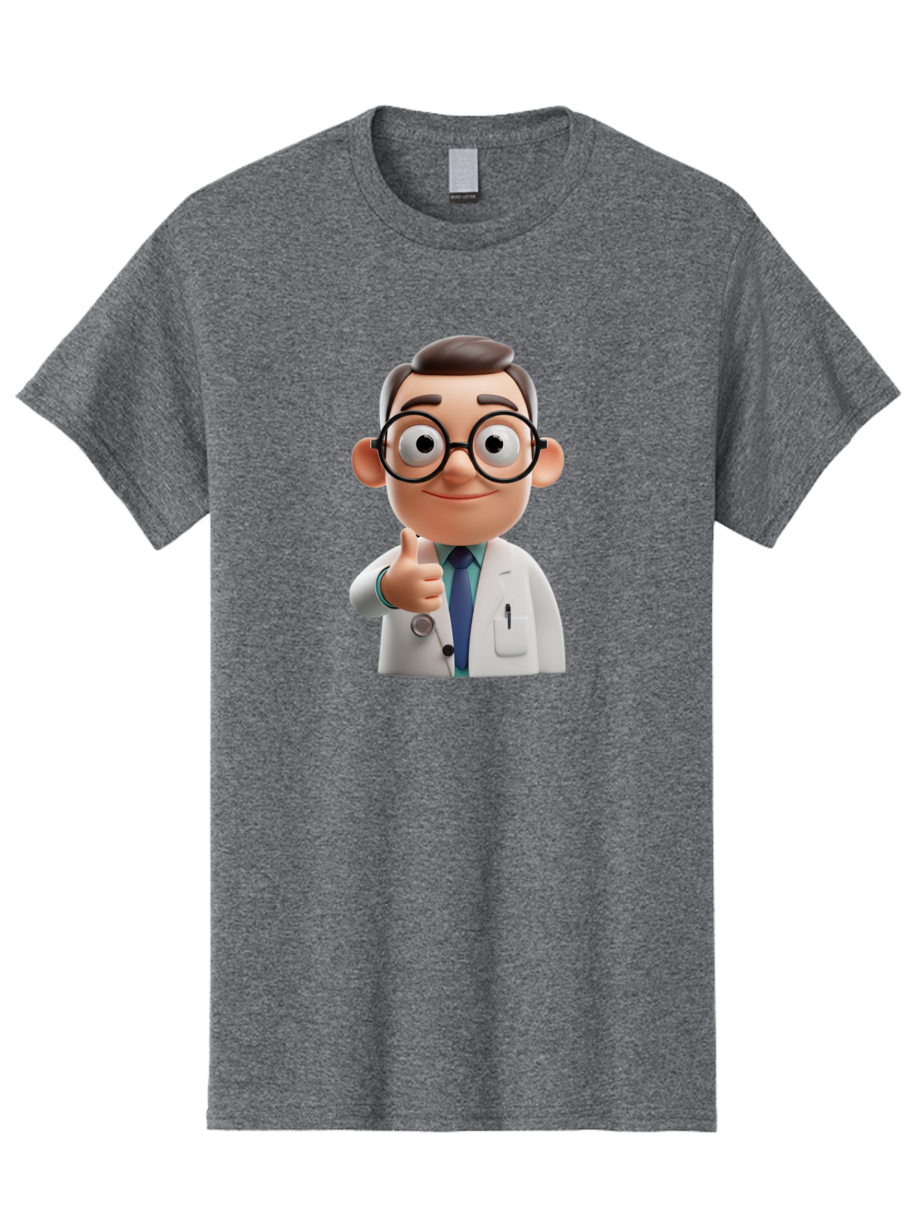 Doctor-1 Men'S Graphic Tee, 100% Cotton, Comfortable Casual Summer Wear, Machine Washable, 3D Cartoon Doctor, Thumbs Up Gesture, Eyeglasses, White Lab Coat, Blue Tie, Stethoscope, Confident Expression, Friendly Demeanor, Medical Professional, Baa455