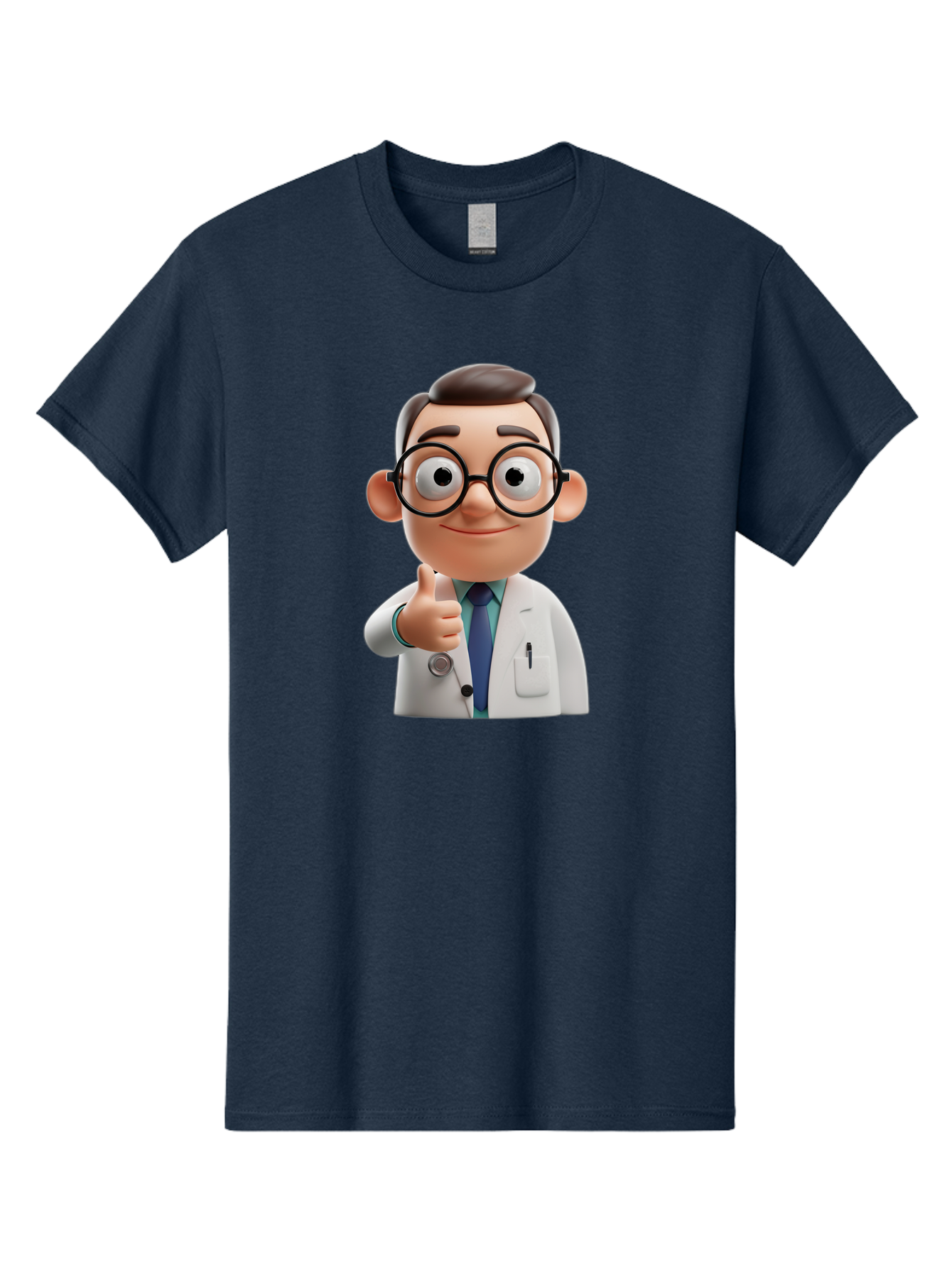 Doctor-1 Men'S Graphic Tee, 100% Cotton, Comfortable Casual Summer Wear, Machine Washable, 3D Cartoon Doctor, Thumbs Up Gesture, Eyeglasses, White Lab Coat, Blue Tie, Stethoscope, Confident Expression, Friendly Demeanor, Medical Professional, Baa455