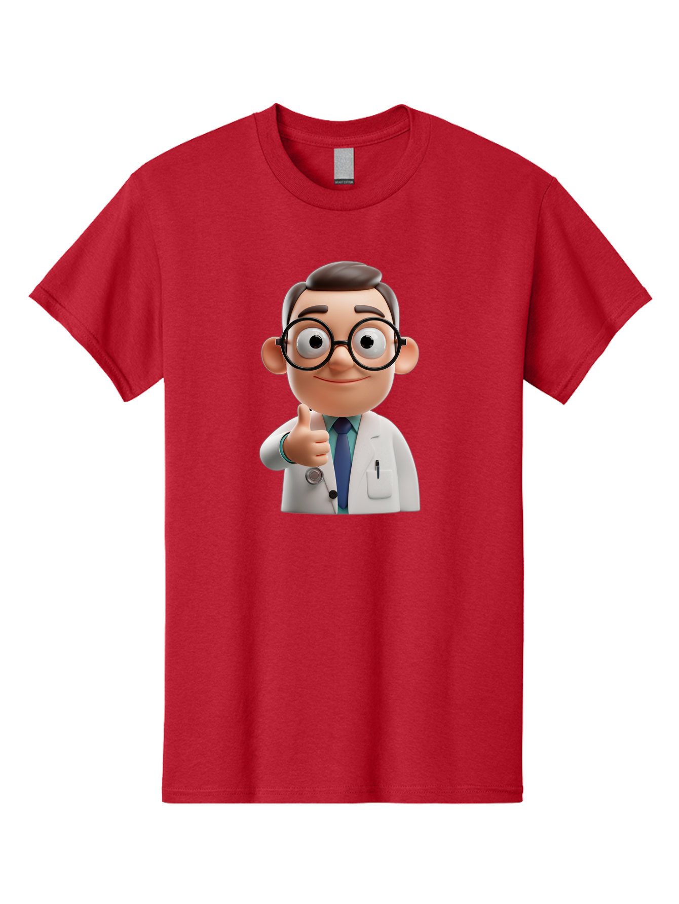Doctor-1 Men'S Graphic Tee, 100% Cotton, Comfortable Casual Summer Wear, Machine Washable, 3D Cartoon Doctor, Thumbs Up Gesture, Eyeglasses, White Lab Coat, Blue Tie, Stethoscope, Confident Expression, Friendly Demeanor, Medical Professional, Baa455