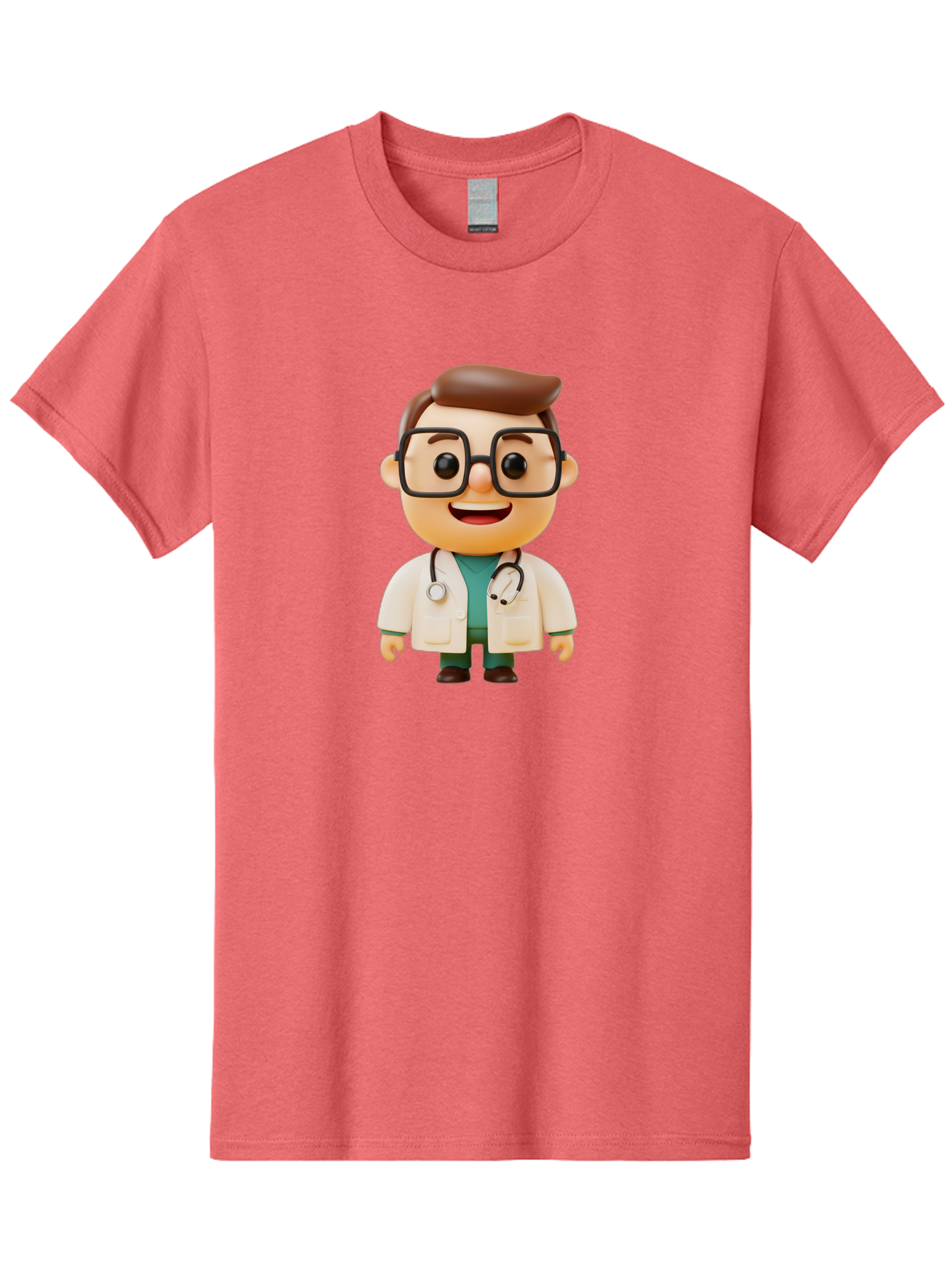 Doctor-2 Men'S Graphic Tee, 100% Cotton, Comfortable Casual Summer Wear, Machine Washable, Cartoon Doctor, Medical Professional, Health Care, Stethoscope, Lab Coat, Glasses, Friendly Smile, Medical Care, Healthcare Worker, Doctor Illustration Baa456