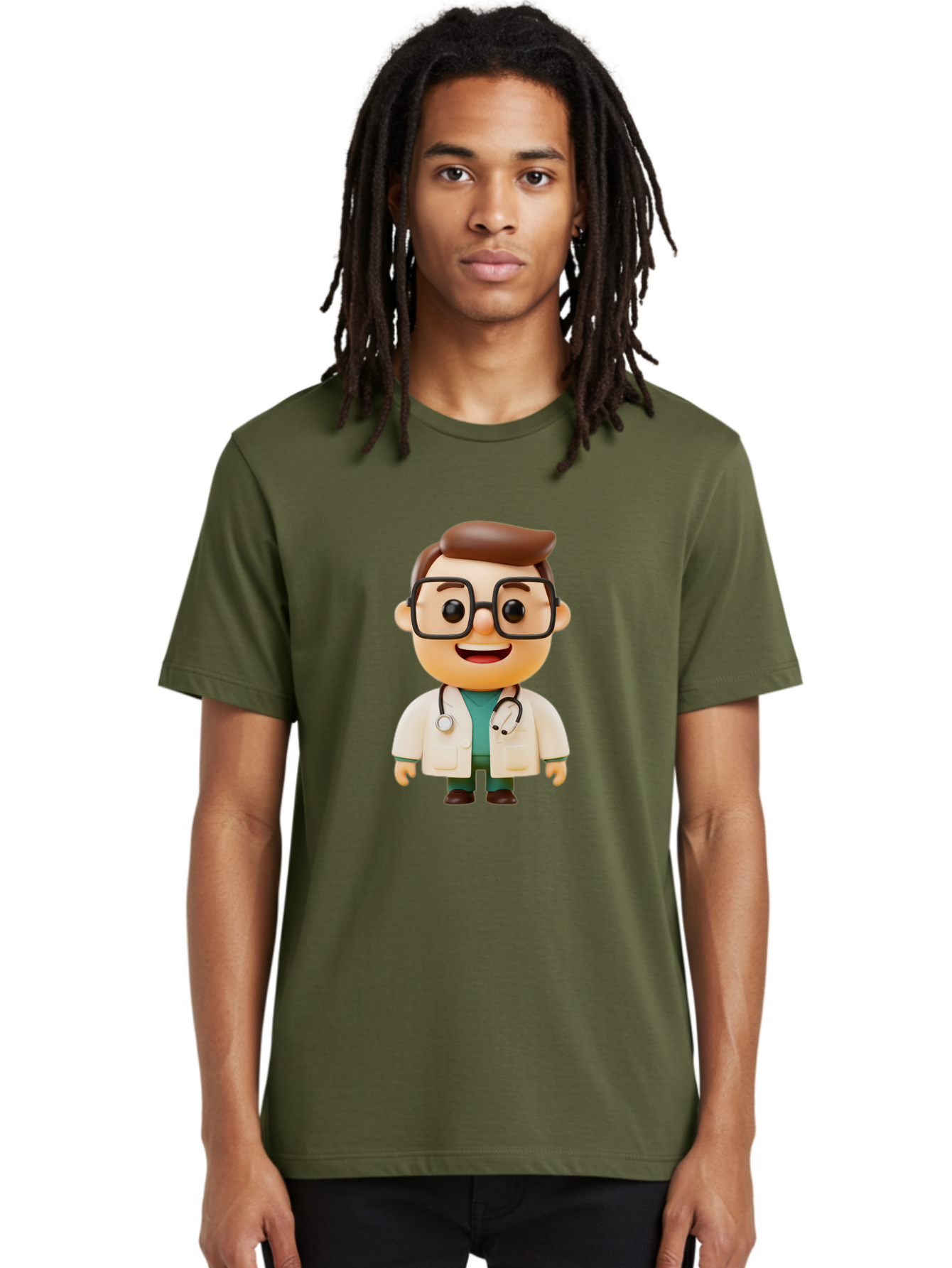 Doctor-2 Men'S Graphic Tee, 100% Cotton, Comfortable Casual Summer Wear, Machine Washable, Cartoon Doctor, Medical Professional, Health Care, Stethoscope, Lab Coat, Glasses, Friendly Smile, Medical Care, Healthcare Worker, Doctor Illustration Baa456