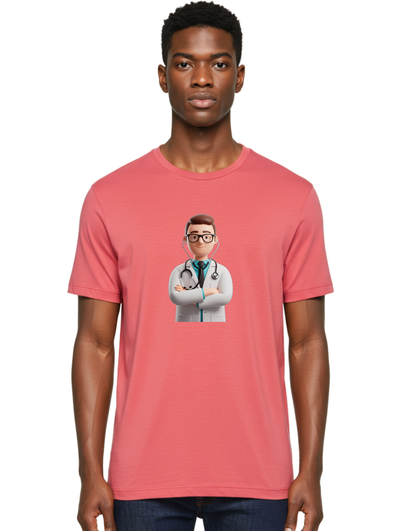 Doctor-3 Men'S Graphic Tee, 100% Cotton, Comfortable Casual Summer Wear, Machine Washable, Cartoon Doctor, Medical Professional, Stethoscope Around Neck, White Lab Coat, Confident Pose, Medical Care, Healthcare Provider, Friendly Smile, Baa457
