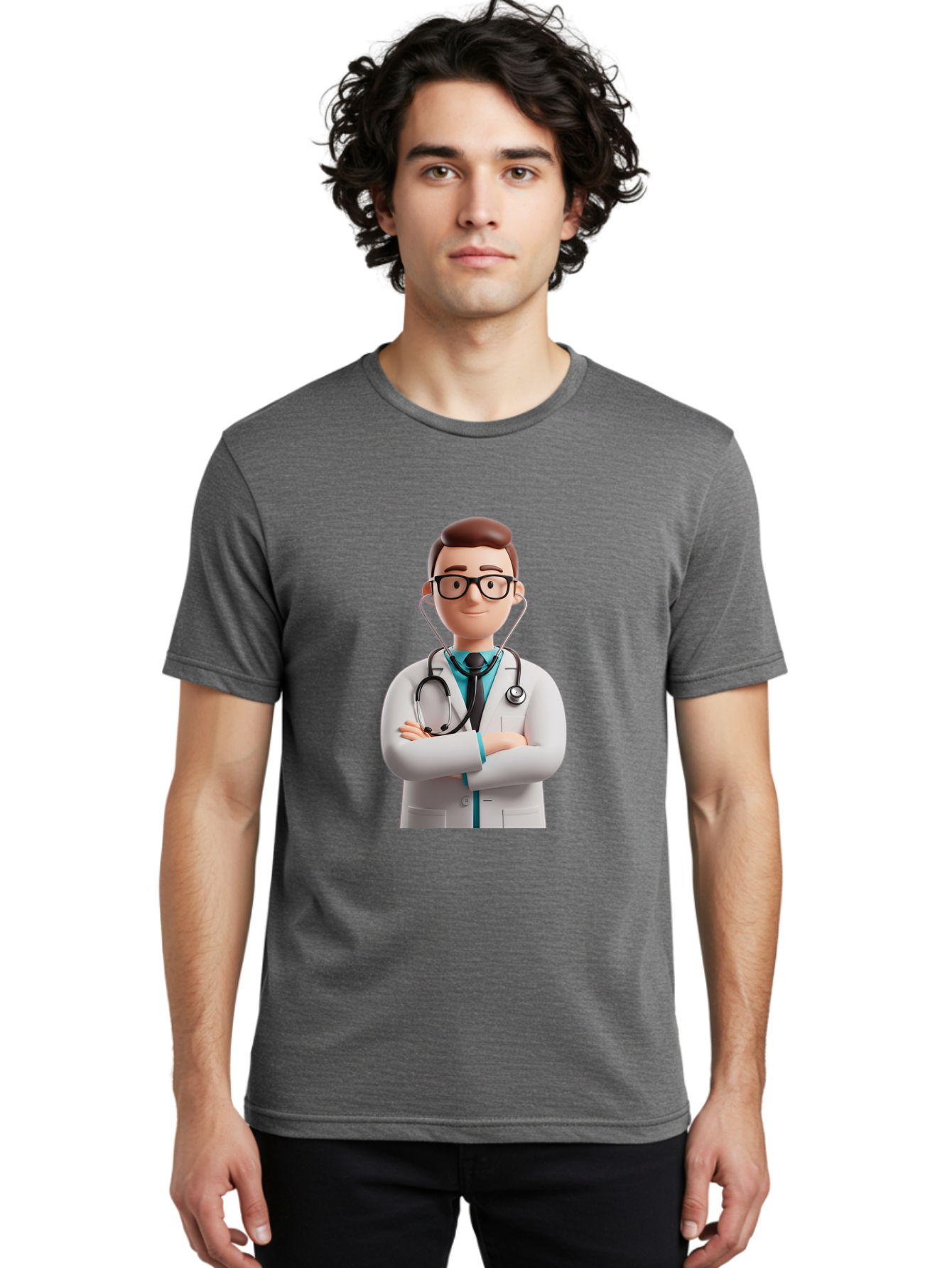 Doctor-3 Men'S Graphic Tee, 100% Cotton, Comfortable Casual Summer Wear, Machine Washable, Cartoon Doctor, Medical Professional, Stethoscope Around Neck, White Lab Coat, Confident Pose, Medical Care, Healthcare Provider, Friendly Smile, Baa457