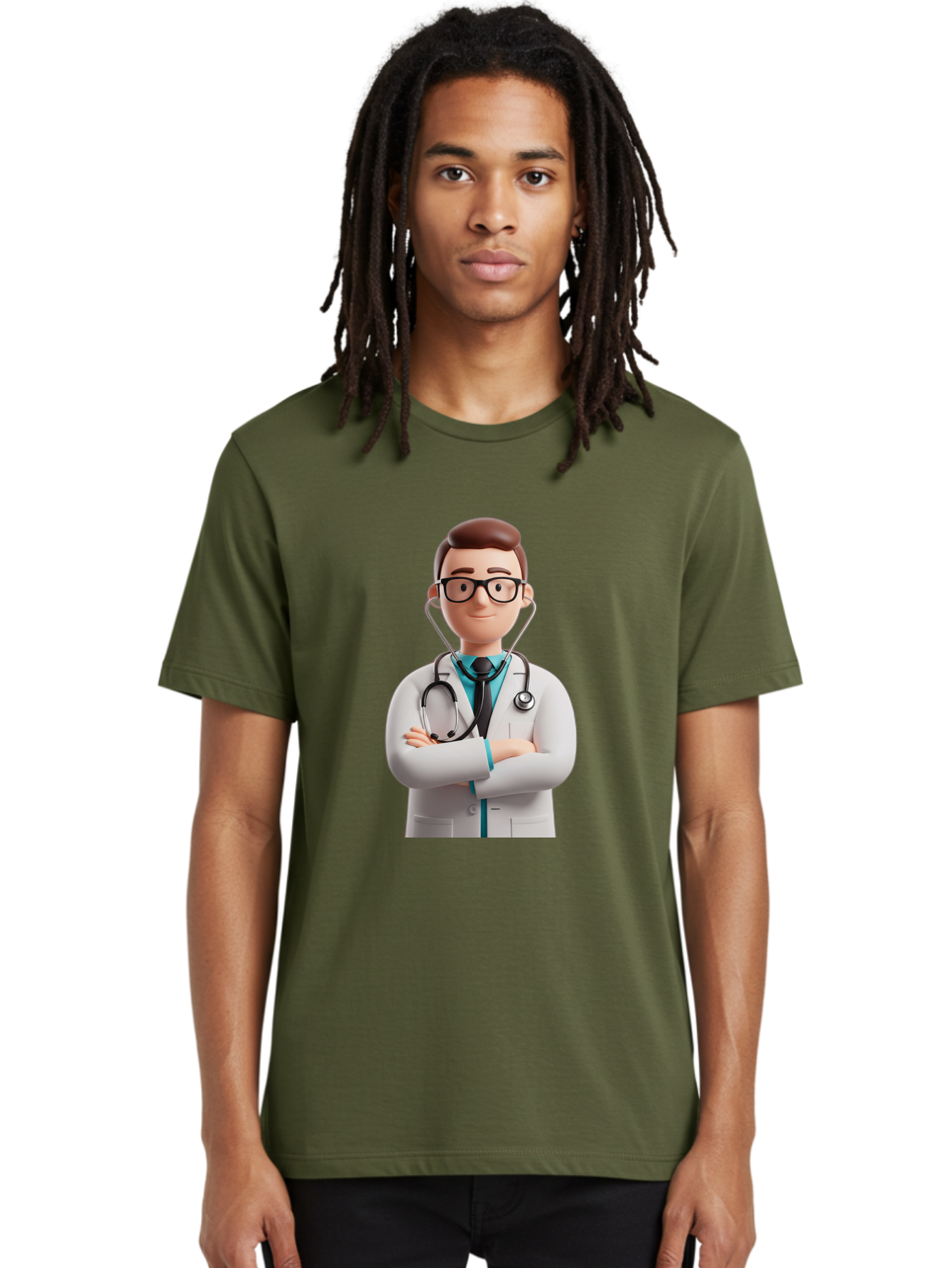 Doctor-3 Men'S Graphic Tee, 100% Cotton, Comfortable Casual Summer Wear, Machine Washable, Cartoon Doctor, Medical Professional, Stethoscope Around Neck, White Lab Coat, Confident Pose, Medical Care, Healthcare Provider, Friendly Smile, Baa457