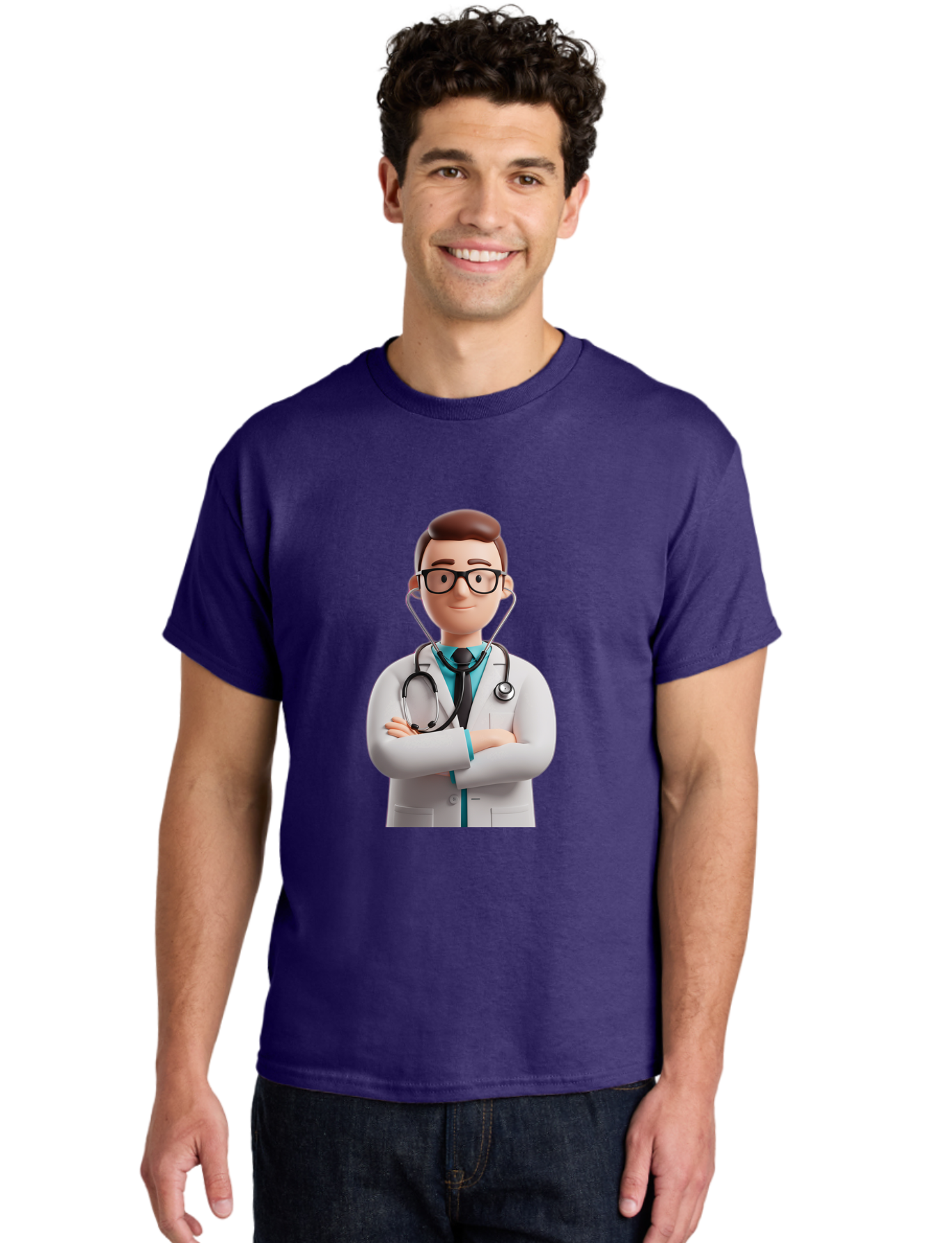 Doctor-3 Men'S Graphic Tee, 100% Cotton, Comfortable Casual Summer Wear, Machine Washable, Cartoon Doctor, Medical Professional, Stethoscope Around Neck, White Lab Coat, Confident Pose, Medical Care, Healthcare Provider, Friendly Smile, Baa457