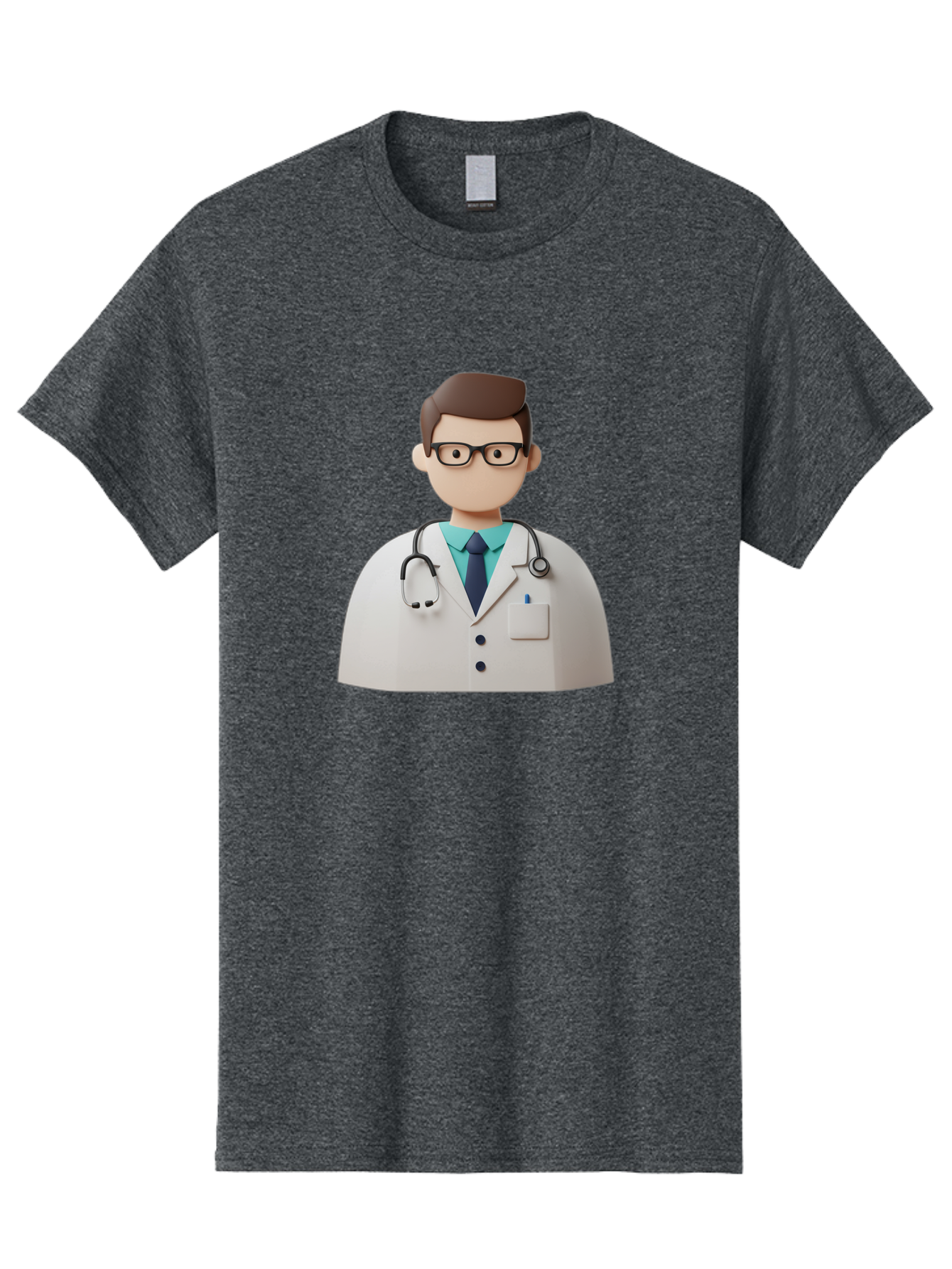 Doctor-5 Men'S Graphic Tee, 100% Cotton, Comfortable Casual Summer Wear, Machine Washable, 3D Cartoon Doctor, Medical Professional, Stethoscope Around Neck, White Lab Coat, Glasses, Blue Shirt, Dark Blue Tie, Healthcare, Medical Care, Baa460