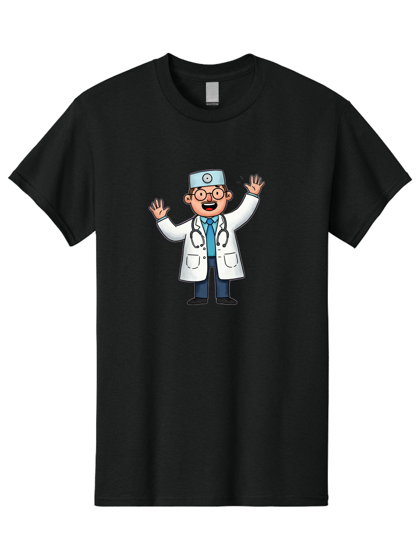 Doctor-6 Men'S Graphic Tee, 100% Cotton, Comfortable Casual Summer Wear, Machine Washable, Cartoon Doctor, Healthcare Professional, Medical Illustration, White Lab Coat, Stethoscope, Blue Tie, Smiling Doctor, Friendly Gesture, Baa461
