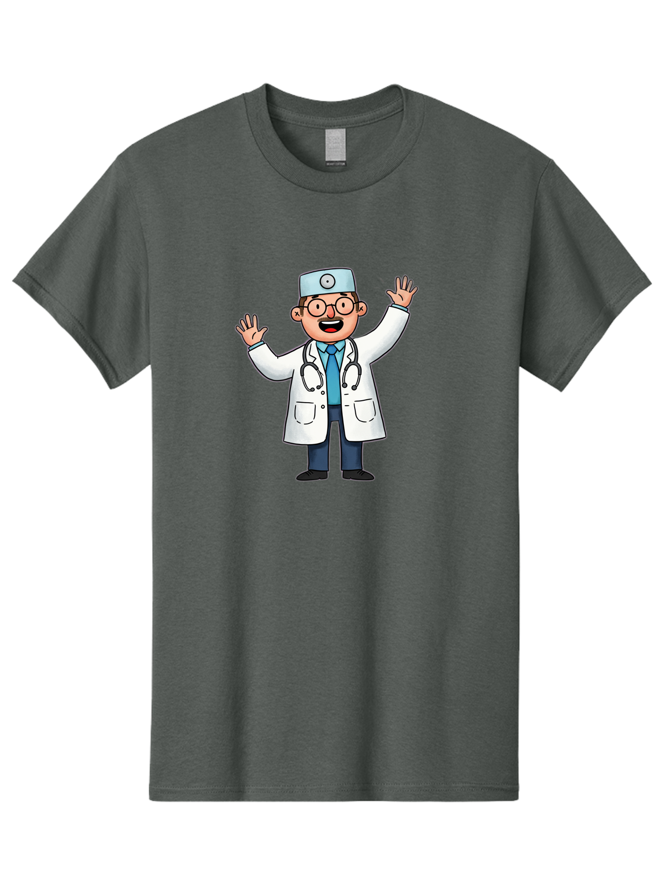 Doctor-6 Men'S Graphic Tee, 100% Cotton, Comfortable Casual Summer Wear, Machine Washable, Cartoon Doctor, Healthcare Professional, Medical Illustration, White Lab Coat, Stethoscope, Blue Tie, Smiling Doctor, Friendly Gesture, Baa461