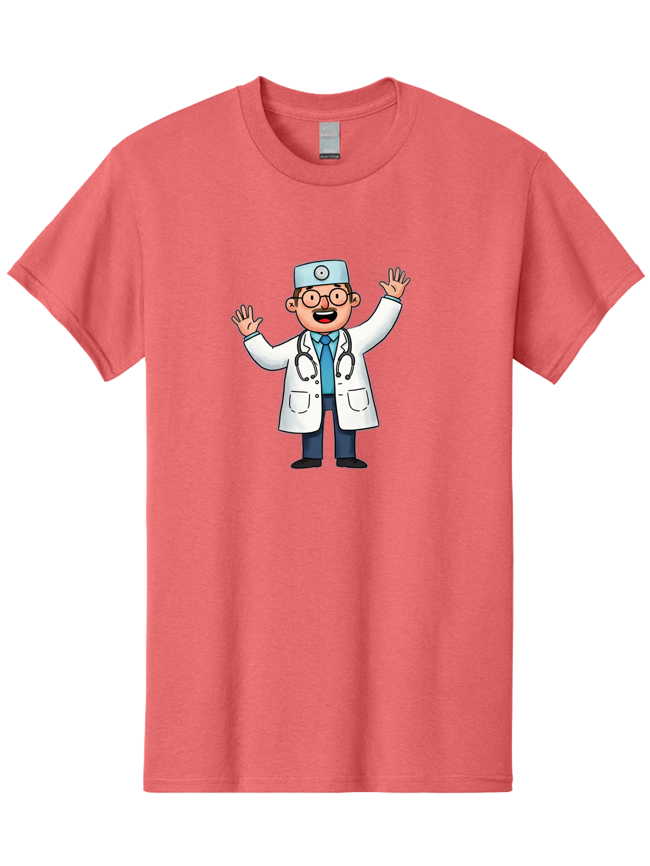 Doctor-6 Men'S Graphic Tee, 100% Cotton, Comfortable Casual Summer Wear, Machine Washable, Cartoon Doctor, Healthcare Professional, Medical Illustration, White Lab Coat, Stethoscope, Blue Tie, Smiling Doctor, Friendly Gesture, Baa461