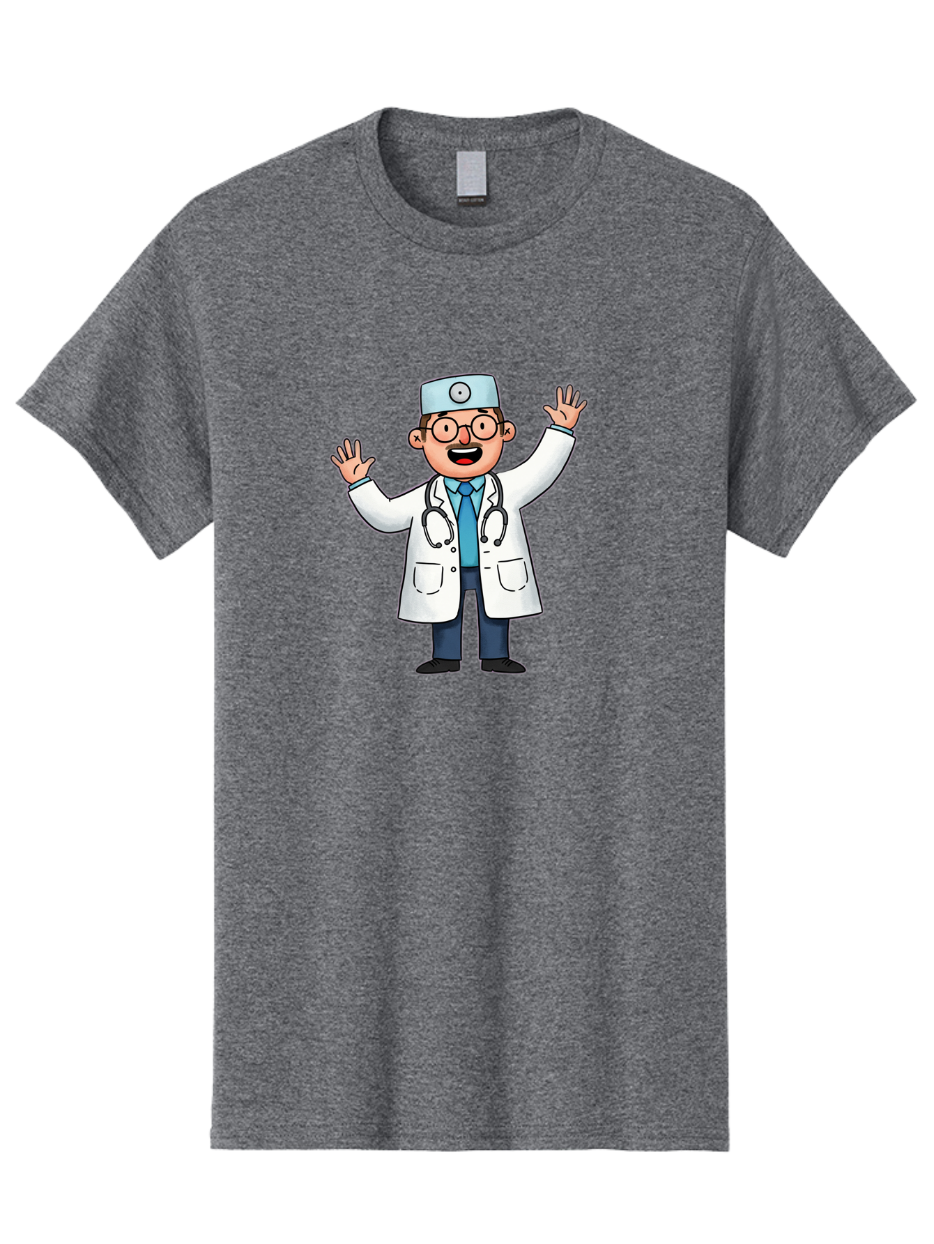 Doctor-6 Men'S Graphic Tee, 100% Cotton, Comfortable Casual Summer Wear, Machine Washable, Cartoon Doctor, Healthcare Professional, Medical Illustration, White Lab Coat, Stethoscope, Blue Tie, Smiling Doctor, Friendly Gesture, Baa461