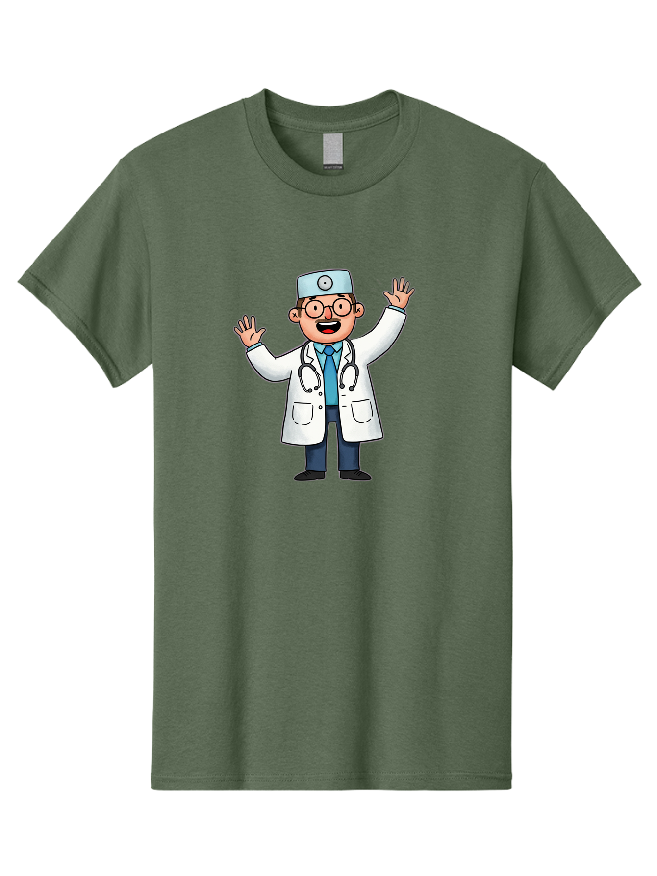 Doctor-6 Men'S Graphic Tee, 100% Cotton, Comfortable Casual Summer Wear, Machine Washable, Cartoon Doctor, Healthcare Professional, Medical Illustration, White Lab Coat, Stethoscope, Blue Tie, Smiling Doctor, Friendly Gesture, Baa461