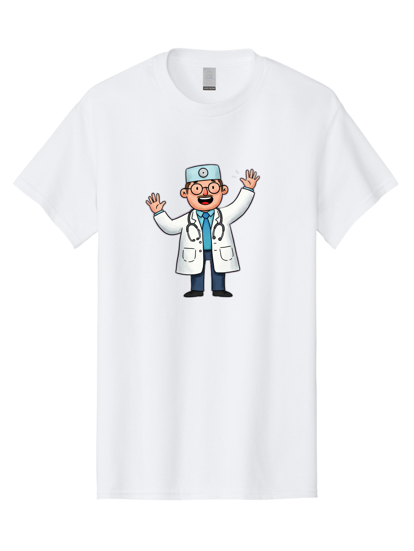 Doctor-6 Men'S Graphic Tee, 100% Cotton, Comfortable Casual Summer Wear, Machine Washable, Cartoon Doctor, Healthcare Professional, Medical Illustration, White Lab Coat, Stethoscope, Blue Tie, Smiling Doctor, Friendly Gesture, Baa461