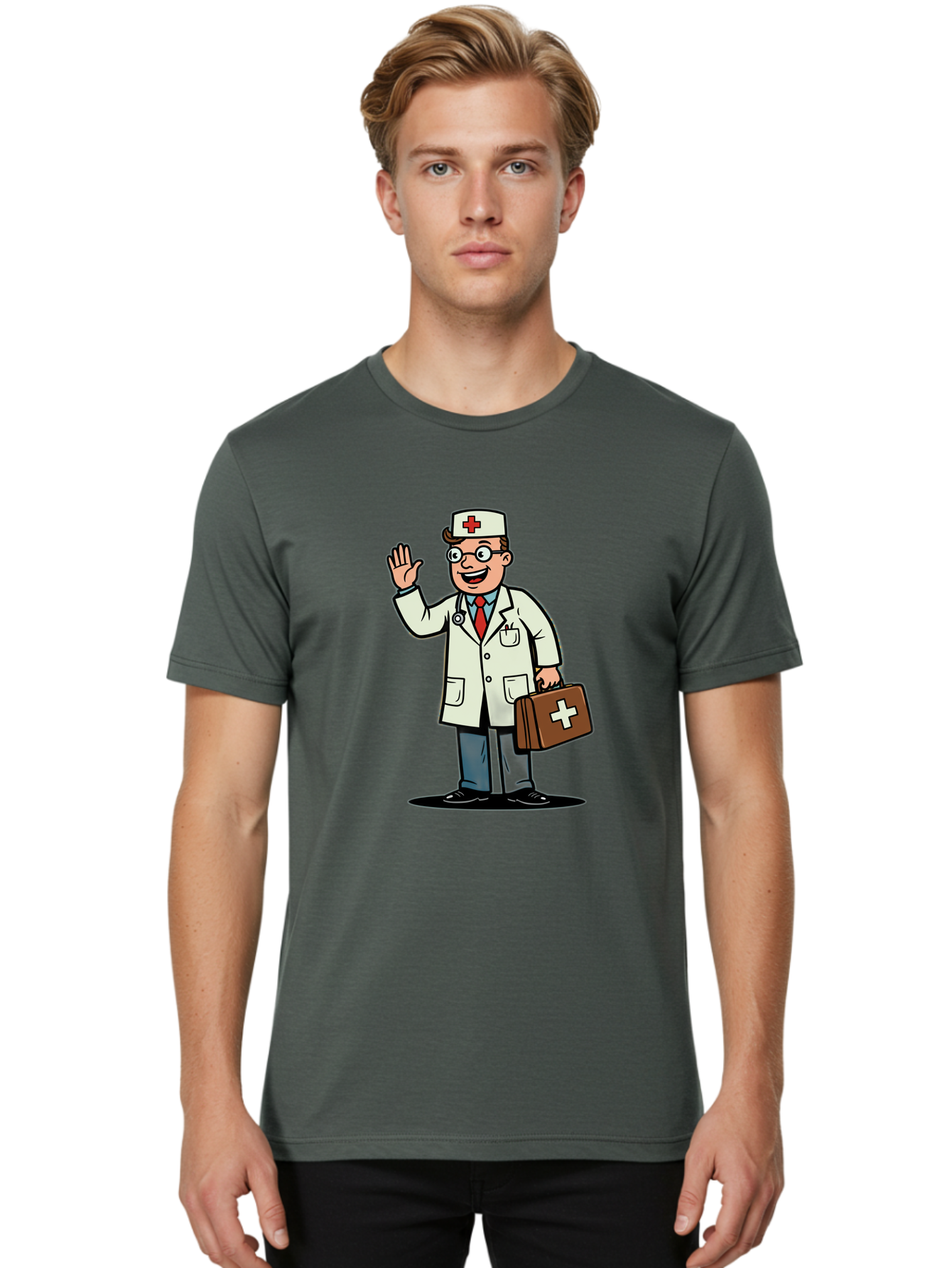 Doctor-7 Men'S Graphic Tee, 100% Cotton, Comfortable Casual Summer Wear, Machine Washable, Cartoon Doctor, Medical Professional, First Aid Kit, Red Cross, Healthcare Worker, Friendly Doctor, Medical Assistance, Doctor'S Kit, Health Care Baa462