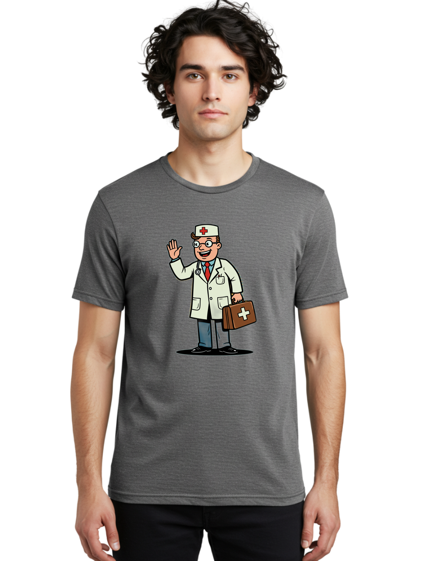 Doctor-7 Men'S Graphic Tee, 100% Cotton, Comfortable Casual Summer Wear, Machine Washable, Cartoon Doctor, Medical Professional, First Aid Kit, Red Cross, Healthcare Worker, Friendly Doctor, Medical Assistance, Doctor'S Kit, Health Care Baa462