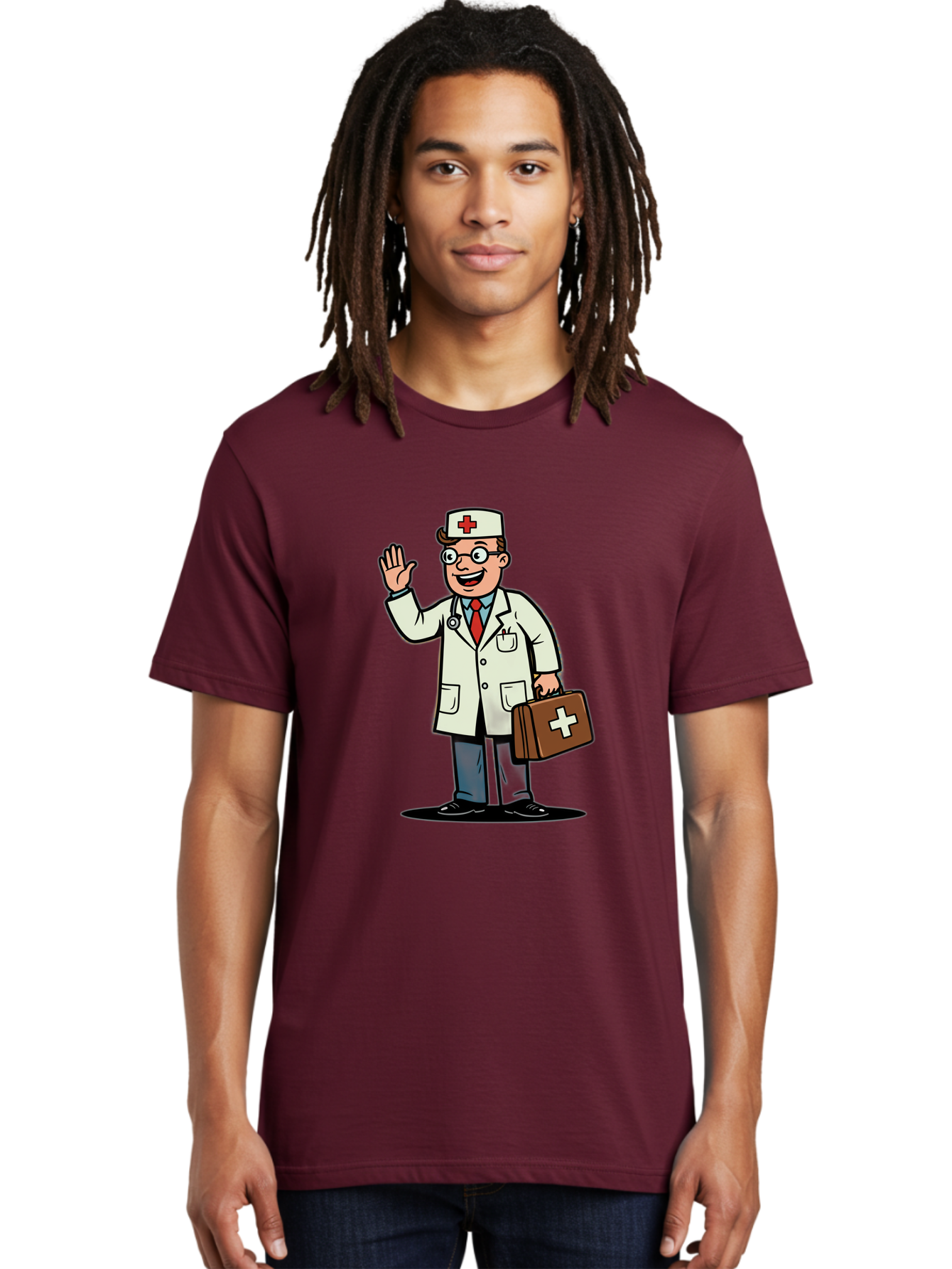 Doctor-7 Men'S Graphic Tee, 100% Cotton, Comfortable Casual Summer Wear, Machine Washable, Cartoon Doctor, Medical Professional, First Aid Kit, Red Cross, Healthcare Worker, Friendly Doctor, Medical Assistance, Doctor'S Kit, Health Care Baa462