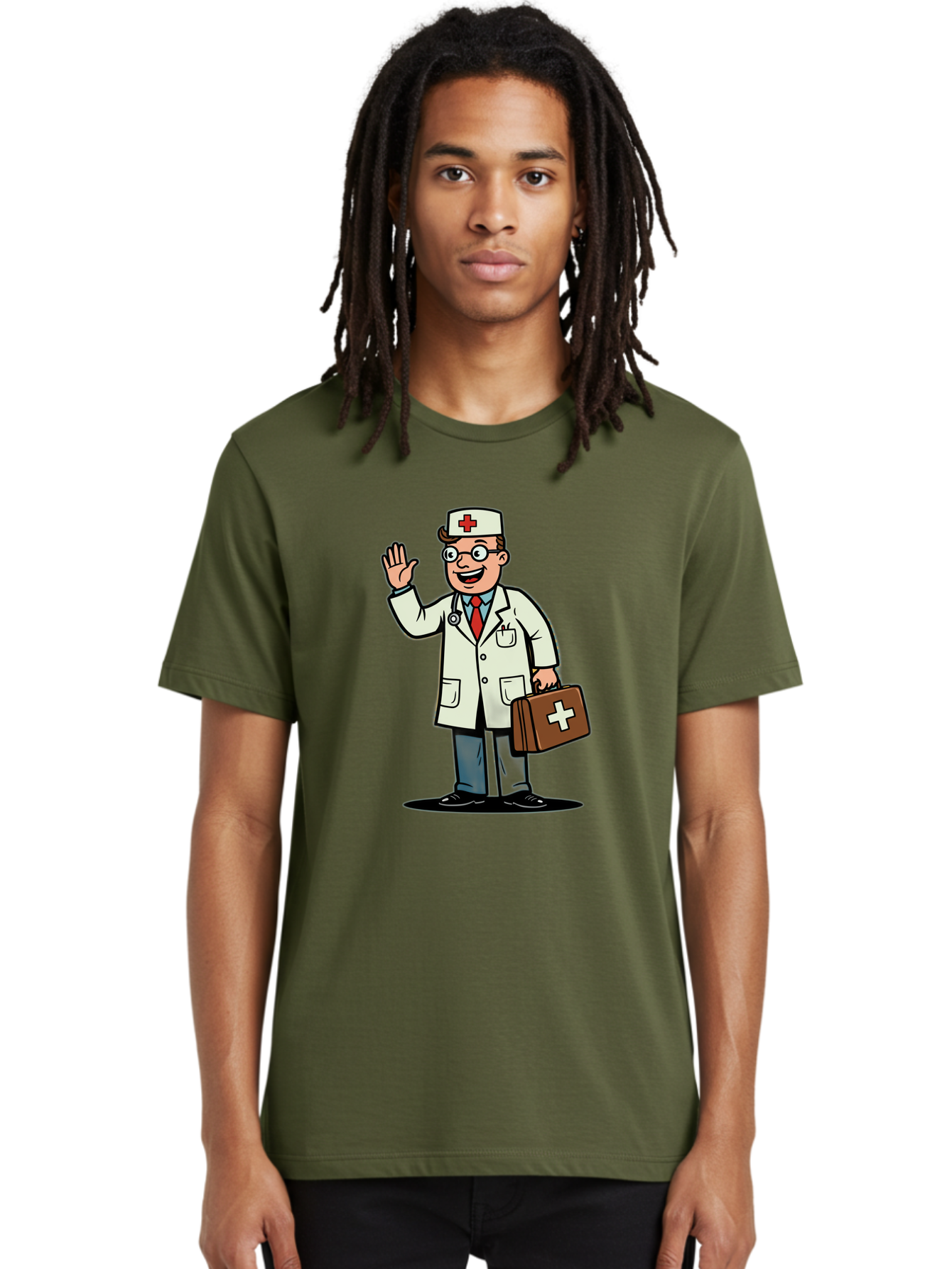 Doctor-7 Men'S Graphic Tee, 100% Cotton, Comfortable Casual Summer Wear, Machine Washable, Cartoon Doctor, Medical Professional, First Aid Kit, Red Cross, Healthcare Worker, Friendly Doctor, Medical Assistance, Doctor'S Kit, Health Care Baa462