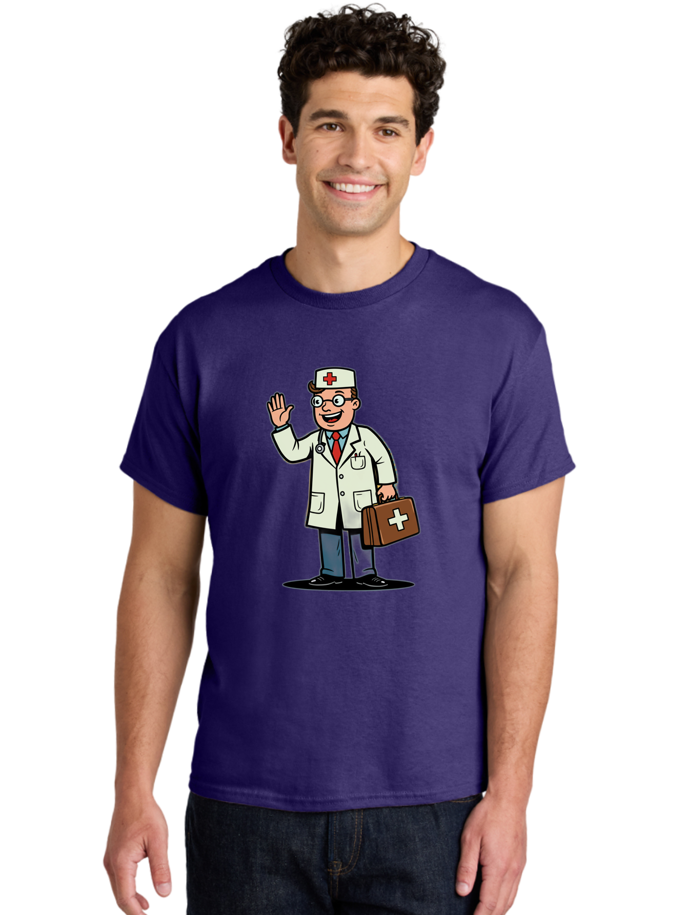 Doctor-7 Men'S Graphic Tee, 100% Cotton, Comfortable Casual Summer Wear, Machine Washable, Cartoon Doctor, Medical Professional, First Aid Kit, Red Cross, Healthcare Worker, Friendly Doctor, Medical Assistance, Doctor'S Kit, Health Care Baa462